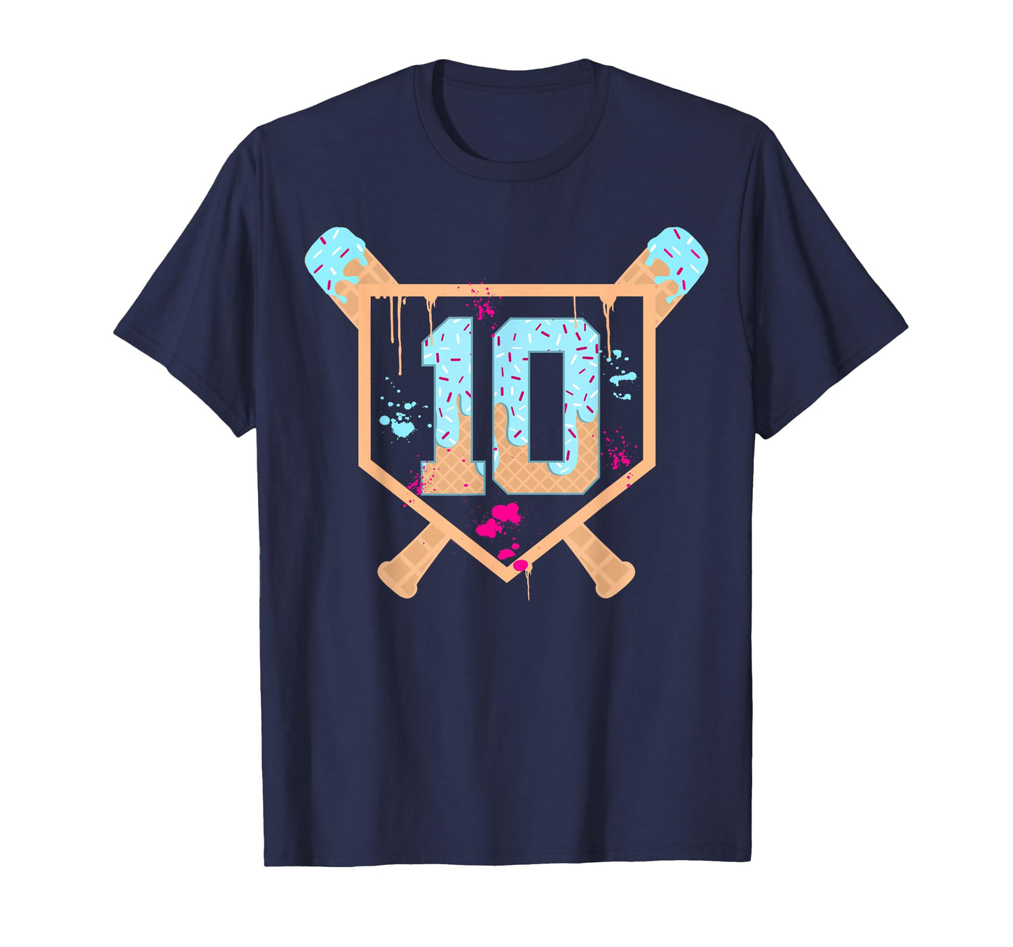 Baseball 10 Year Old Ice Cream Drip 10th Birthday Boy 10 T-Shirt