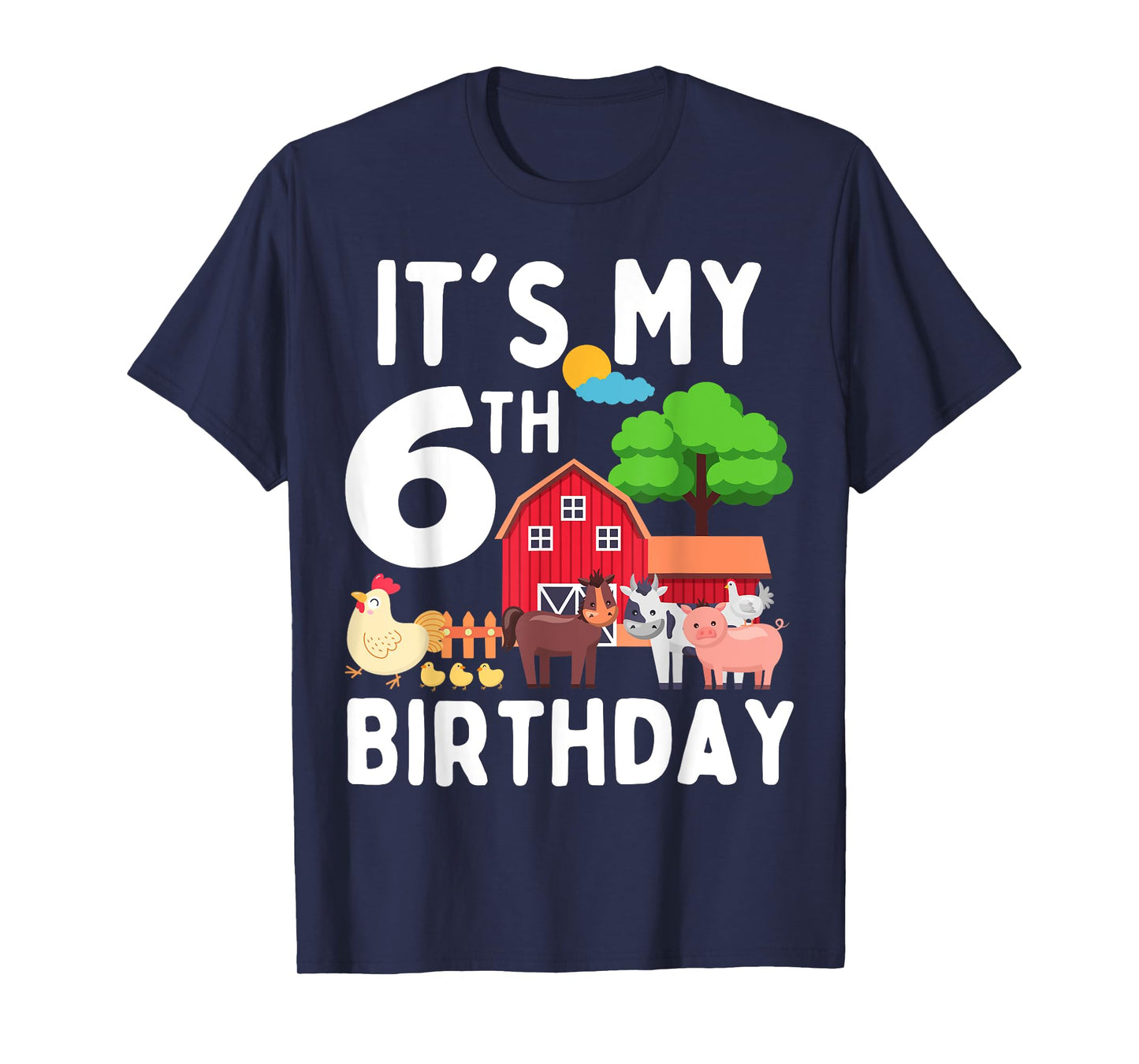 It's My 6th Birthday 6 Years Old Farm Animals Theme for Kids T-Shirt