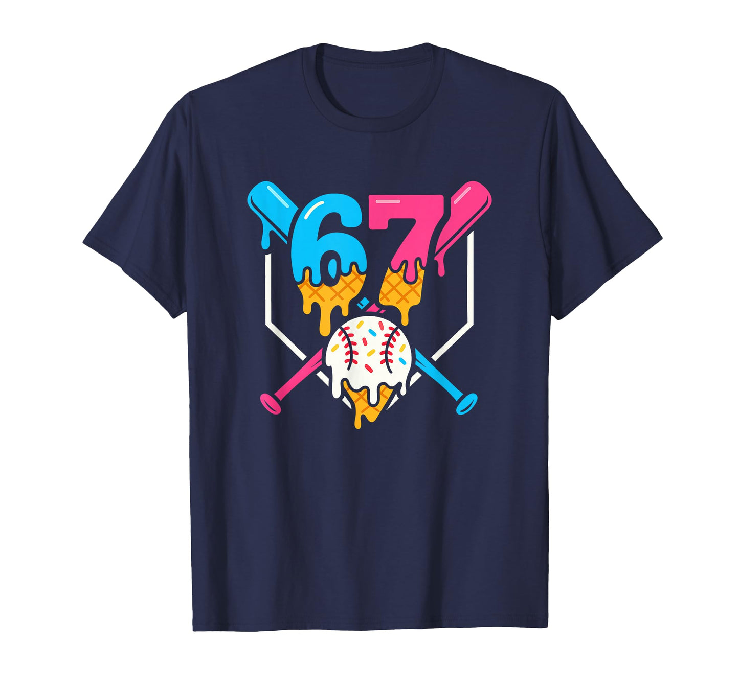 Six Seven Baseball Ice Cream Drip Cool 67 Gen Alpha Slang T-Shirt