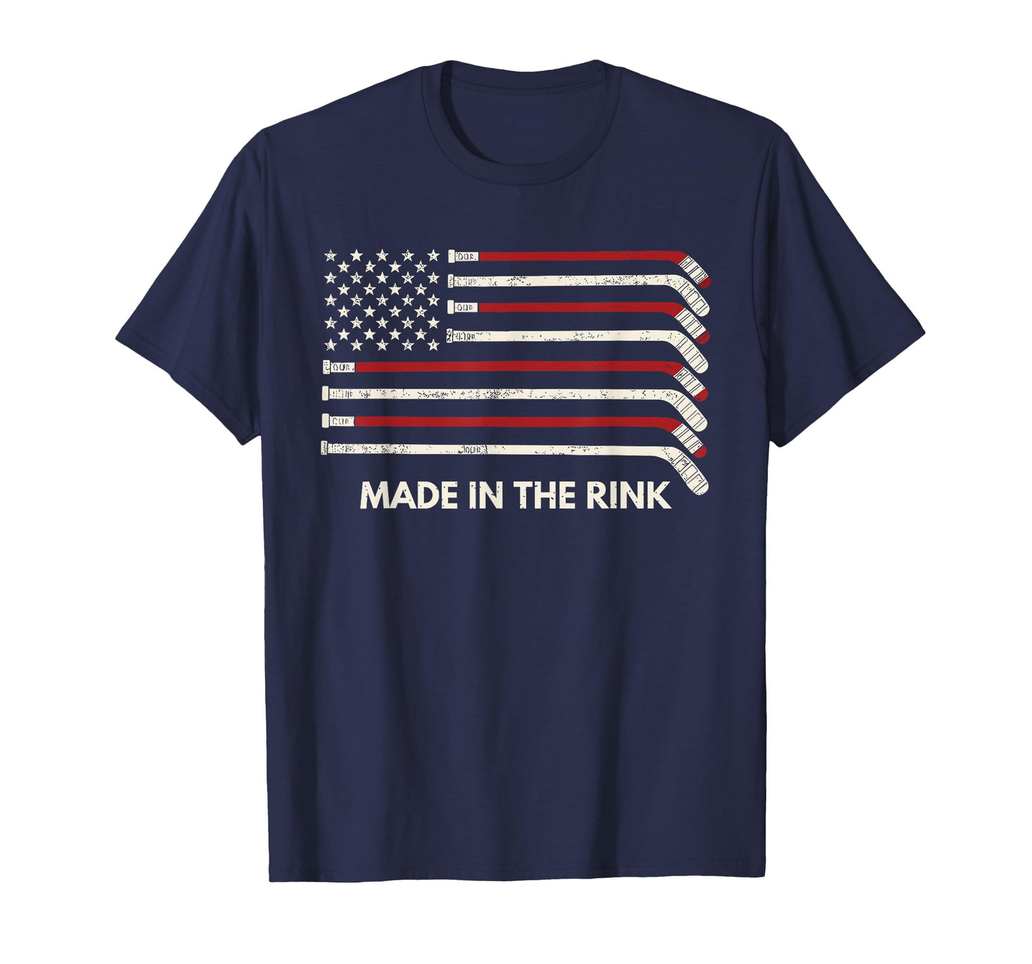 Built in The Rink Hockey Stick USA Flag Faded Ice Rink Pride T-Shirt