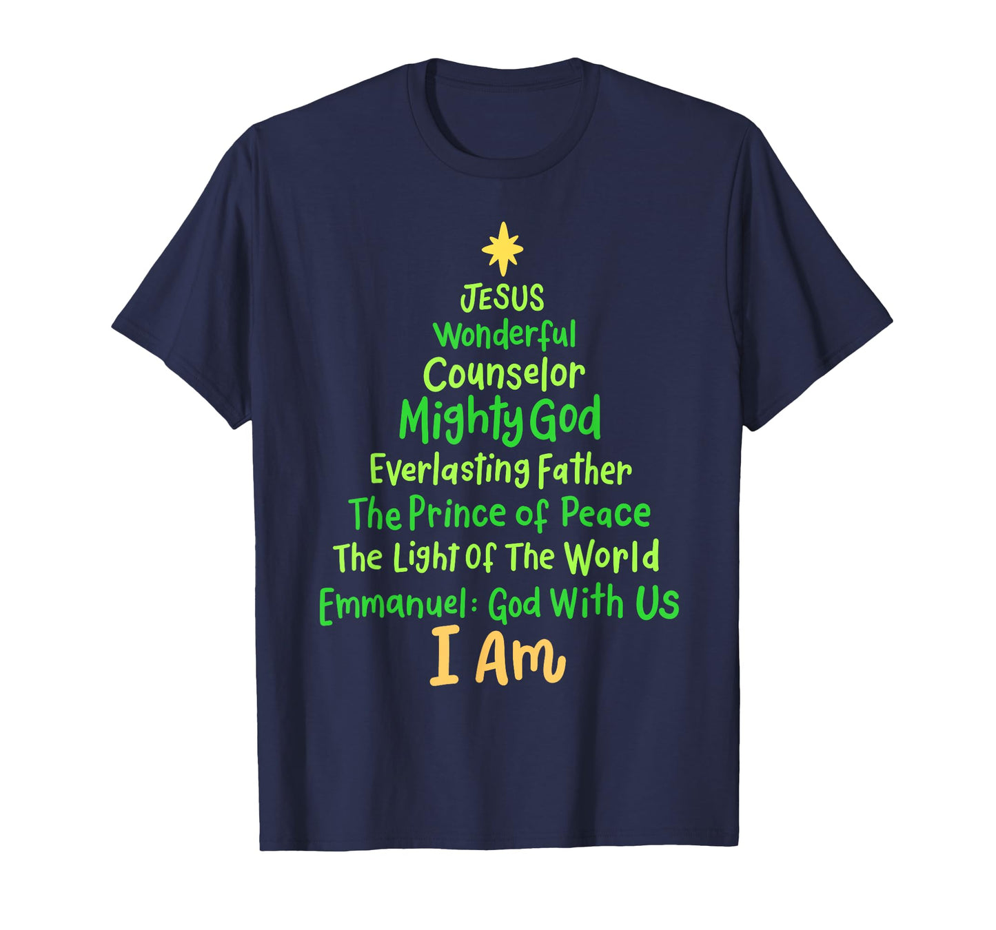 Christian Christmas Jesus Bible Names Xmas Tree Shaped T-Shirt