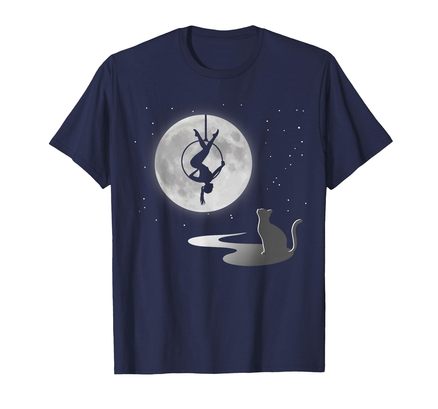 Fly Aerial Yoga Hoop Lyra, Stars Moon Cat Lover, Novelty T-Shirt