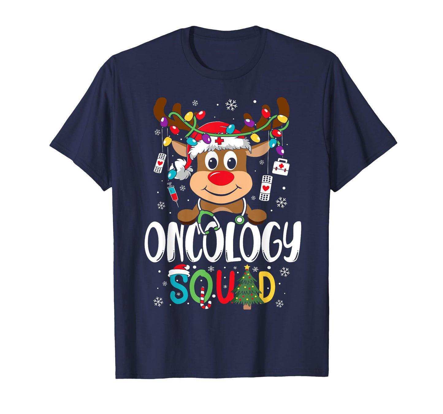 Oncology Nurse Squad Reindeer Stethoscope Nurse Christmas T-Shirt