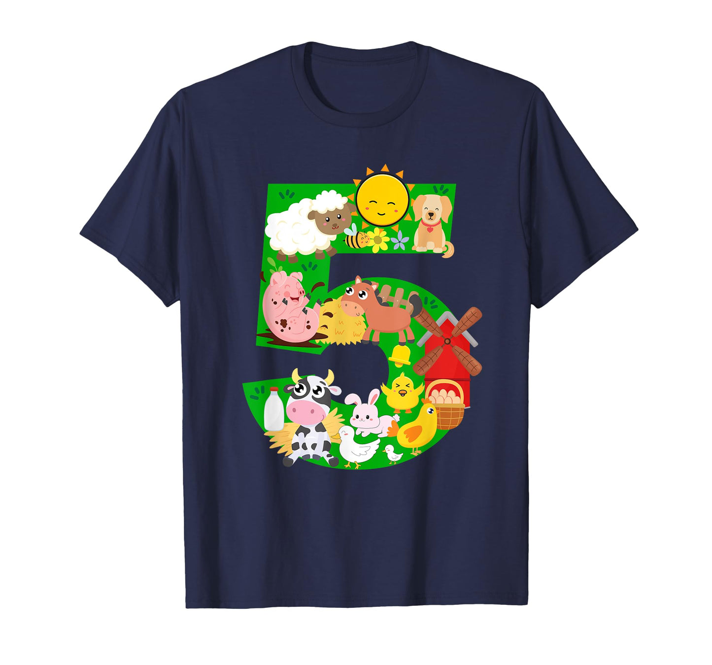 Farm Animals 5 Five Year Old Kids 5th Birthday Party Farmer T-Shirt