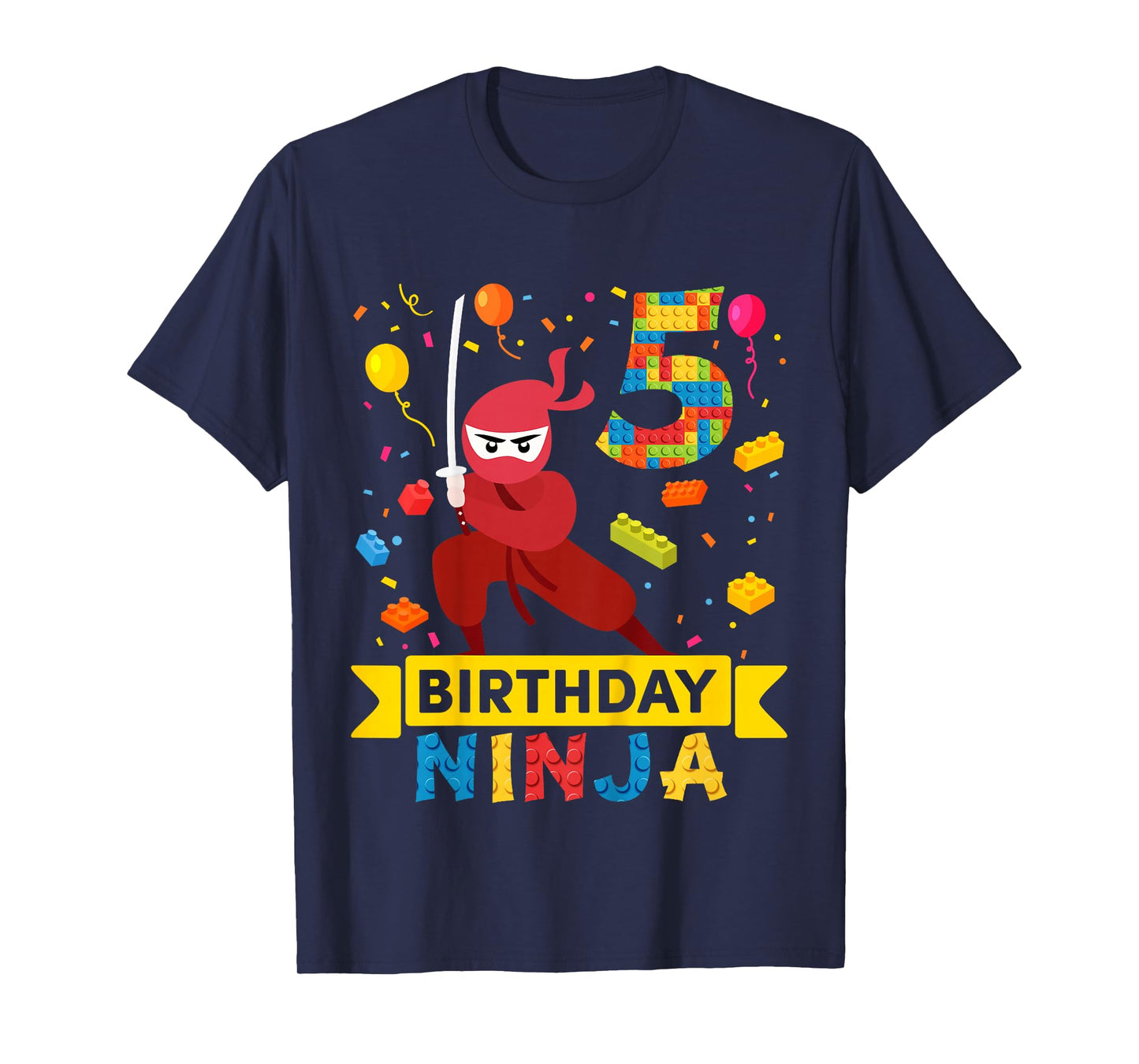 Kids 5 Year Old Building Blocks Ninja 5th Birthday Boy T-Shirt
