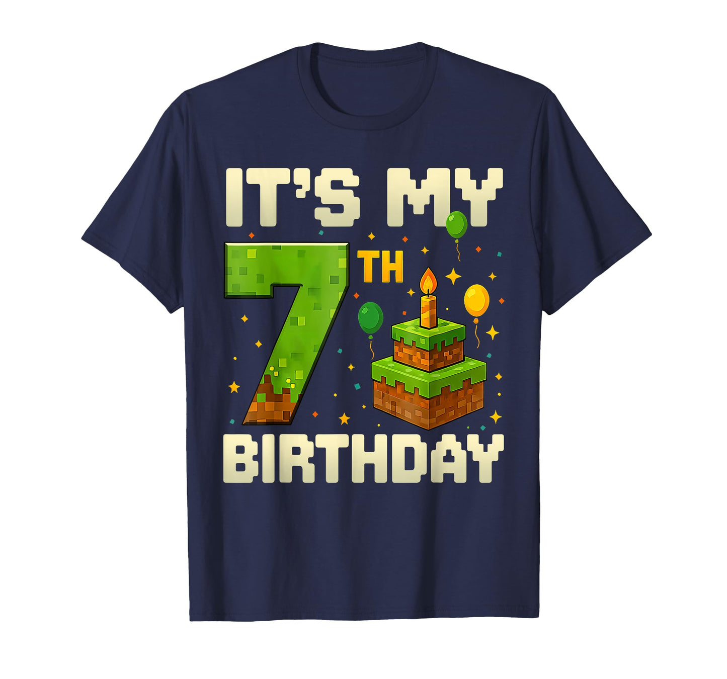 Birthday Boy 7 Years It's My 7th Birthday Game Video Pixel T-Shirt