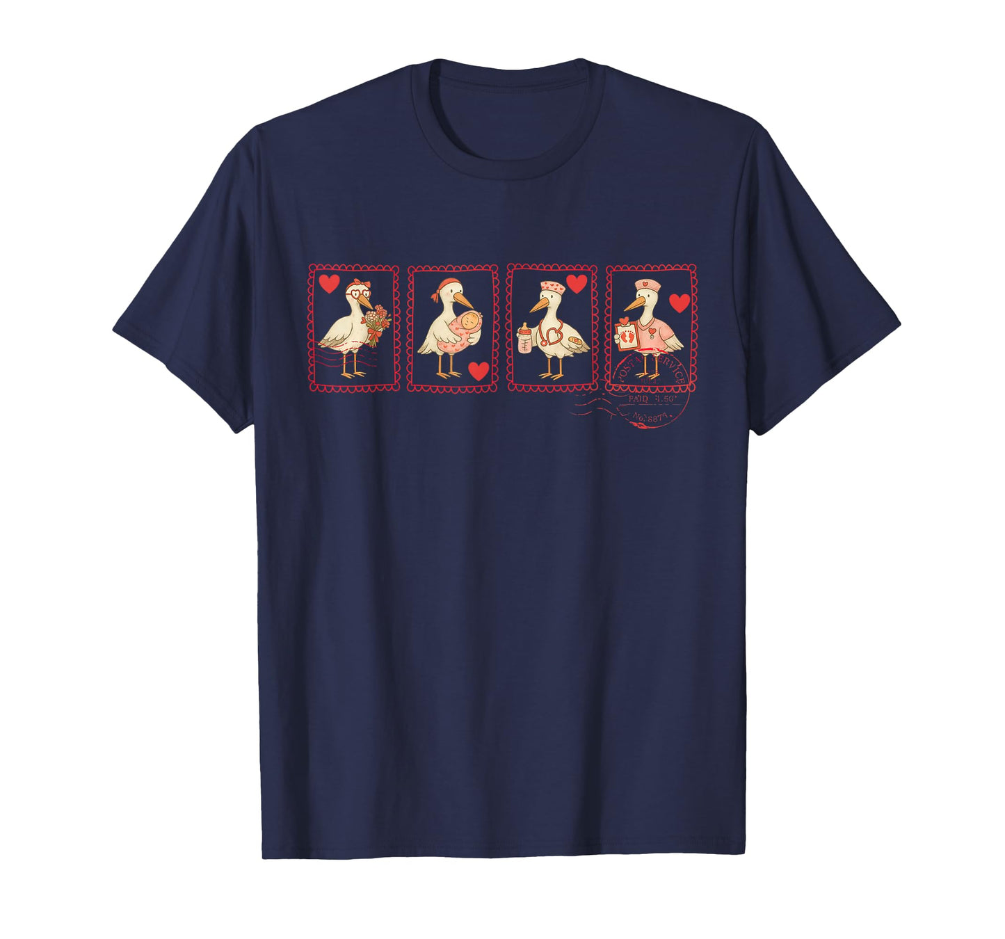 Valentine Day Mother Baby Nurse Stamp Silly Goose Postpartum T-Shirt