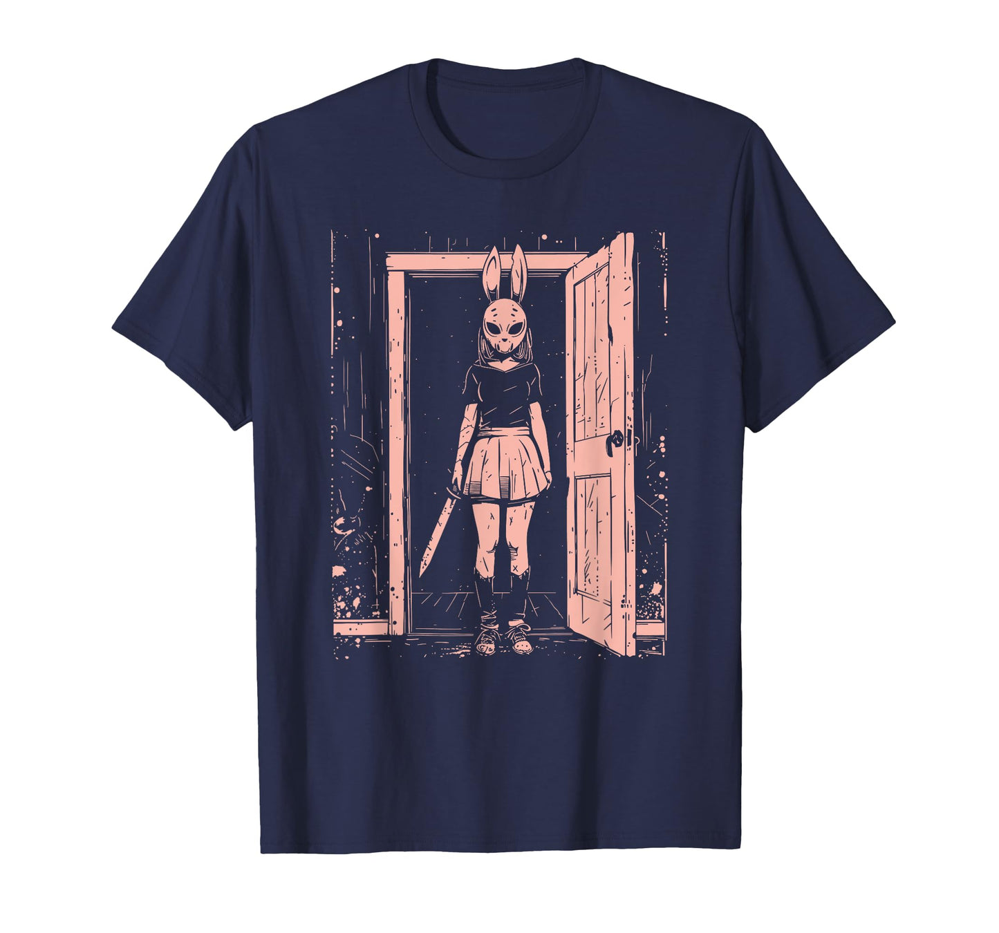 Creepy Girl Bunny Mask Slasher Pastel Goth Anime Horror T-Shirt