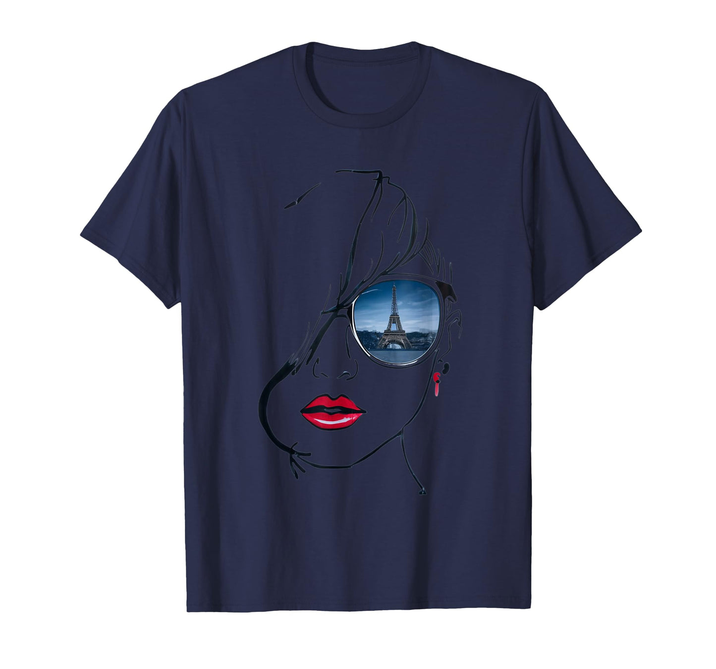 Woman's head lineart, with glasses Eiffel Tower reflection T-Shirt