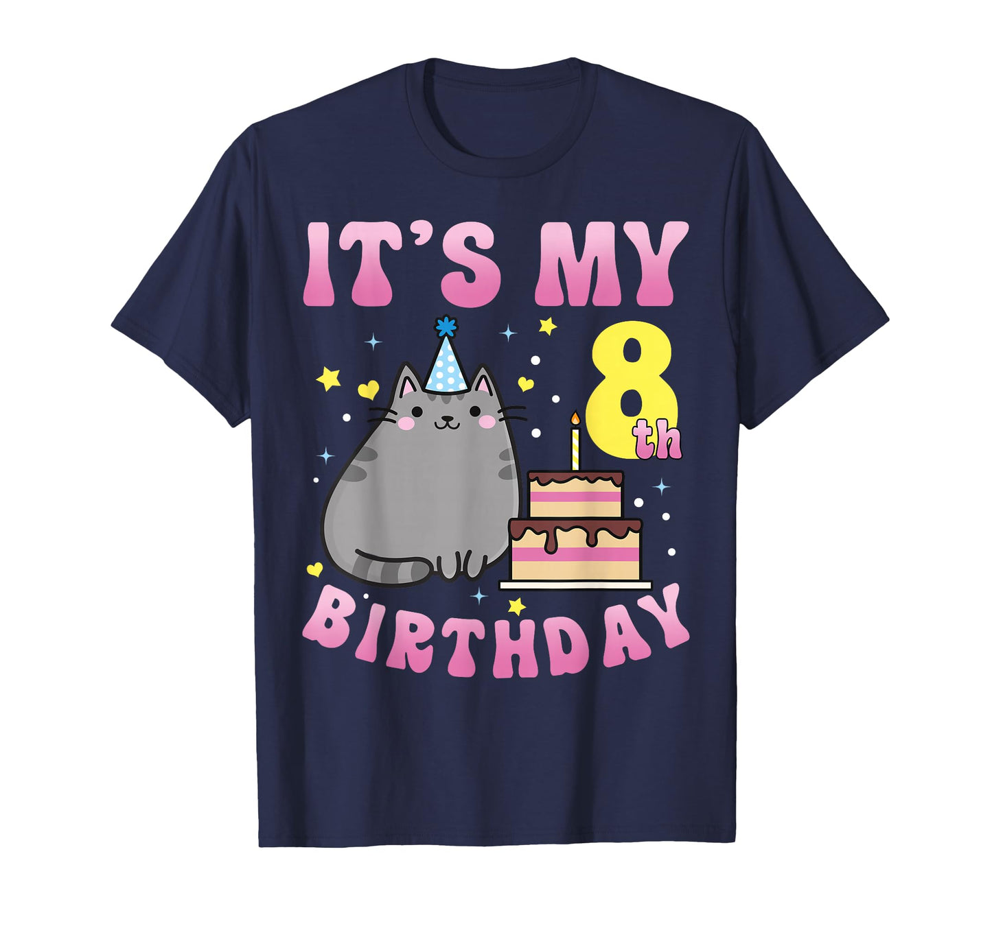 8 Years Old Girl Boy It's My 8th Birthday Cute Kawaii Cat T-Shirt