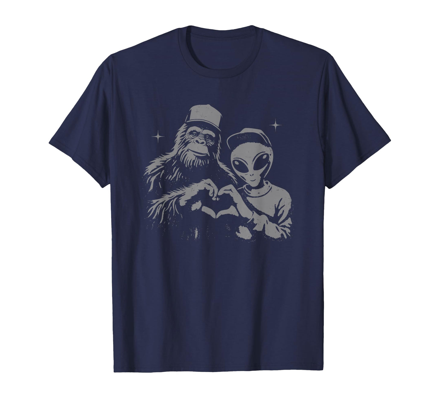 bigfoot and alien Sasquatch love hand sign T-Shirt