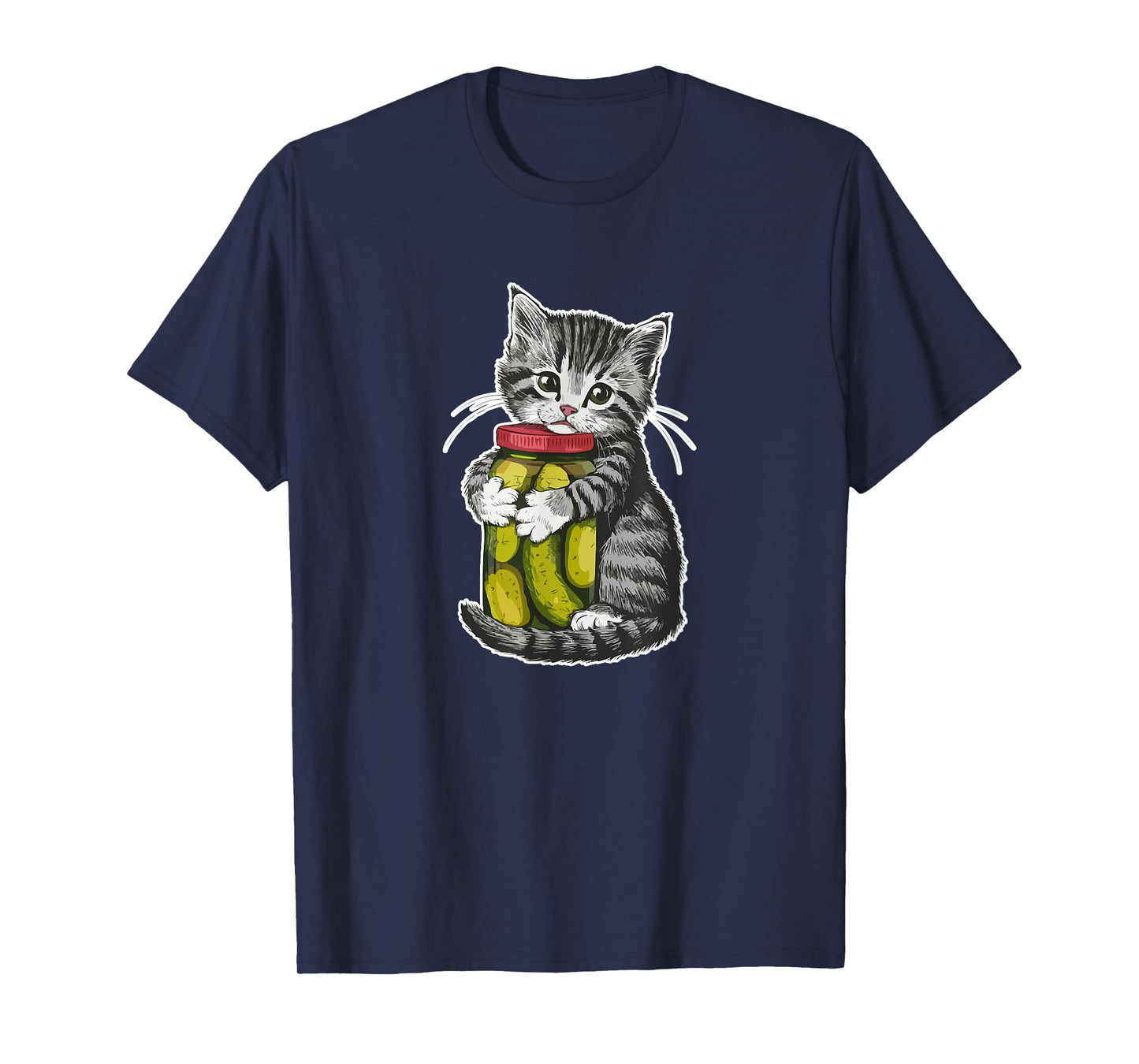 Cute kitten Cat hugging a jar of dill pickles Cat Lovers T-Shirt