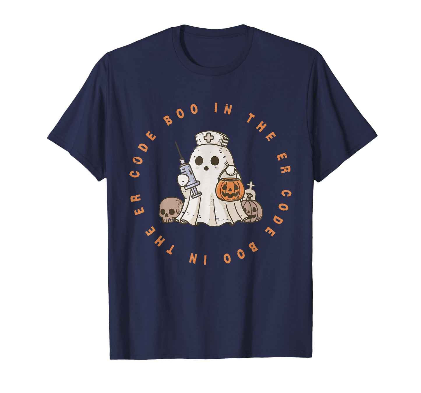 Code Boo In The ER Nurse Halloween Cute Ghost Spooky Season T-Shirt