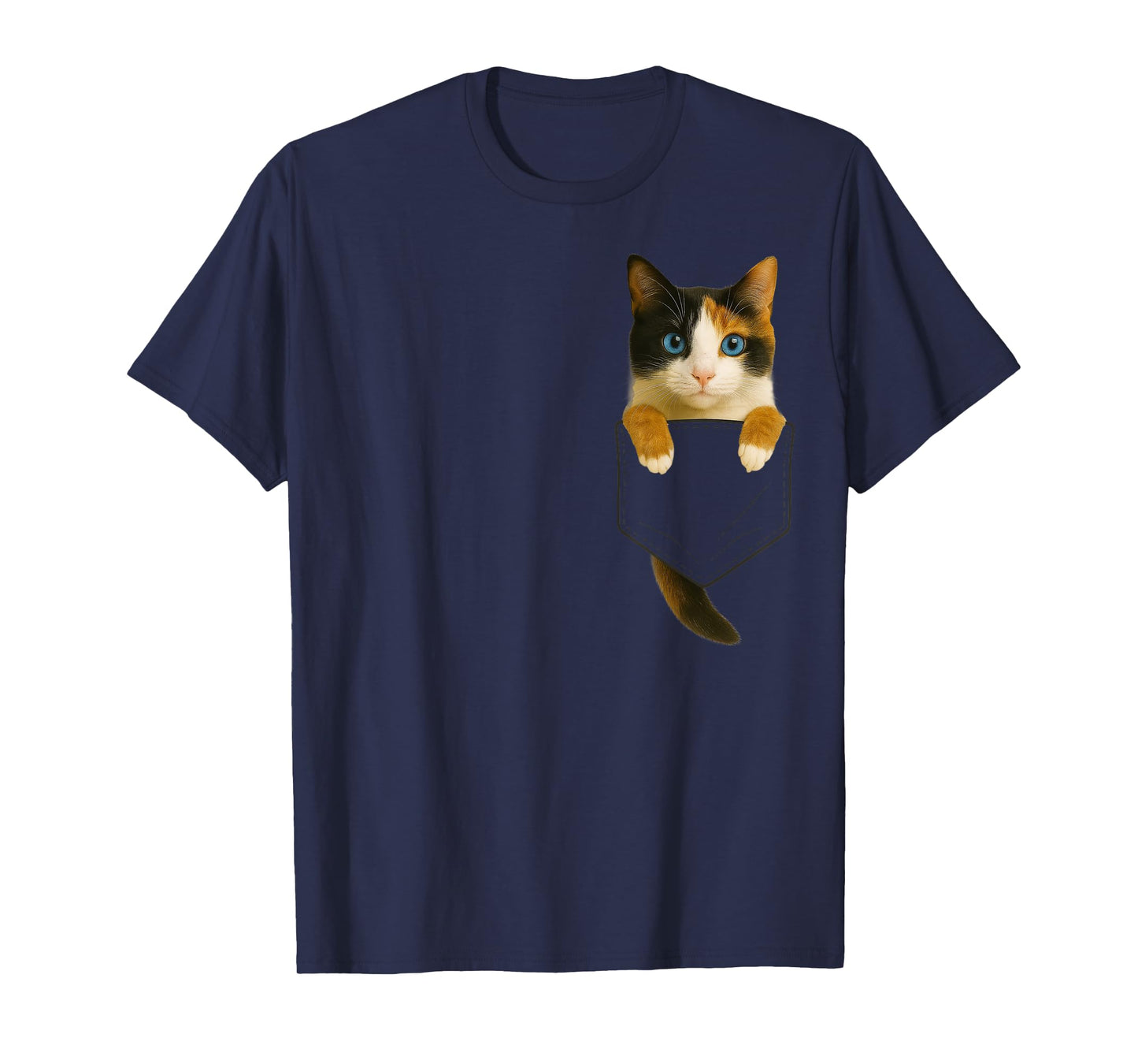 Cute Calico Cat Pocket Funny Gifts Cat Mom Cat Dad Cat Lover T-Shirt