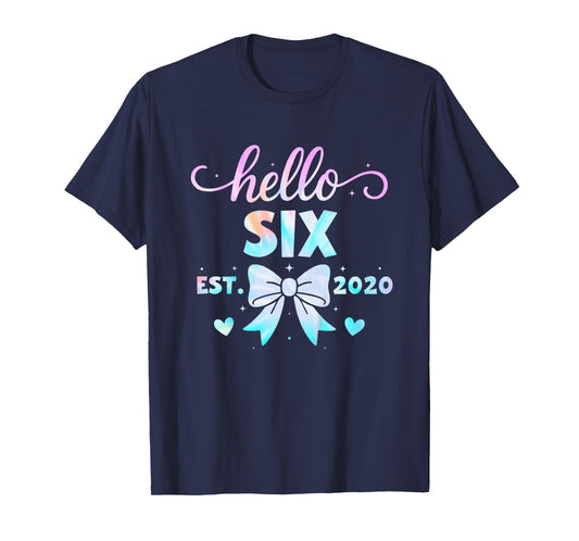 Kids Hello Six Coquette Bow 6th Birthday Girl, 6 Year Old Kids T-Shirt