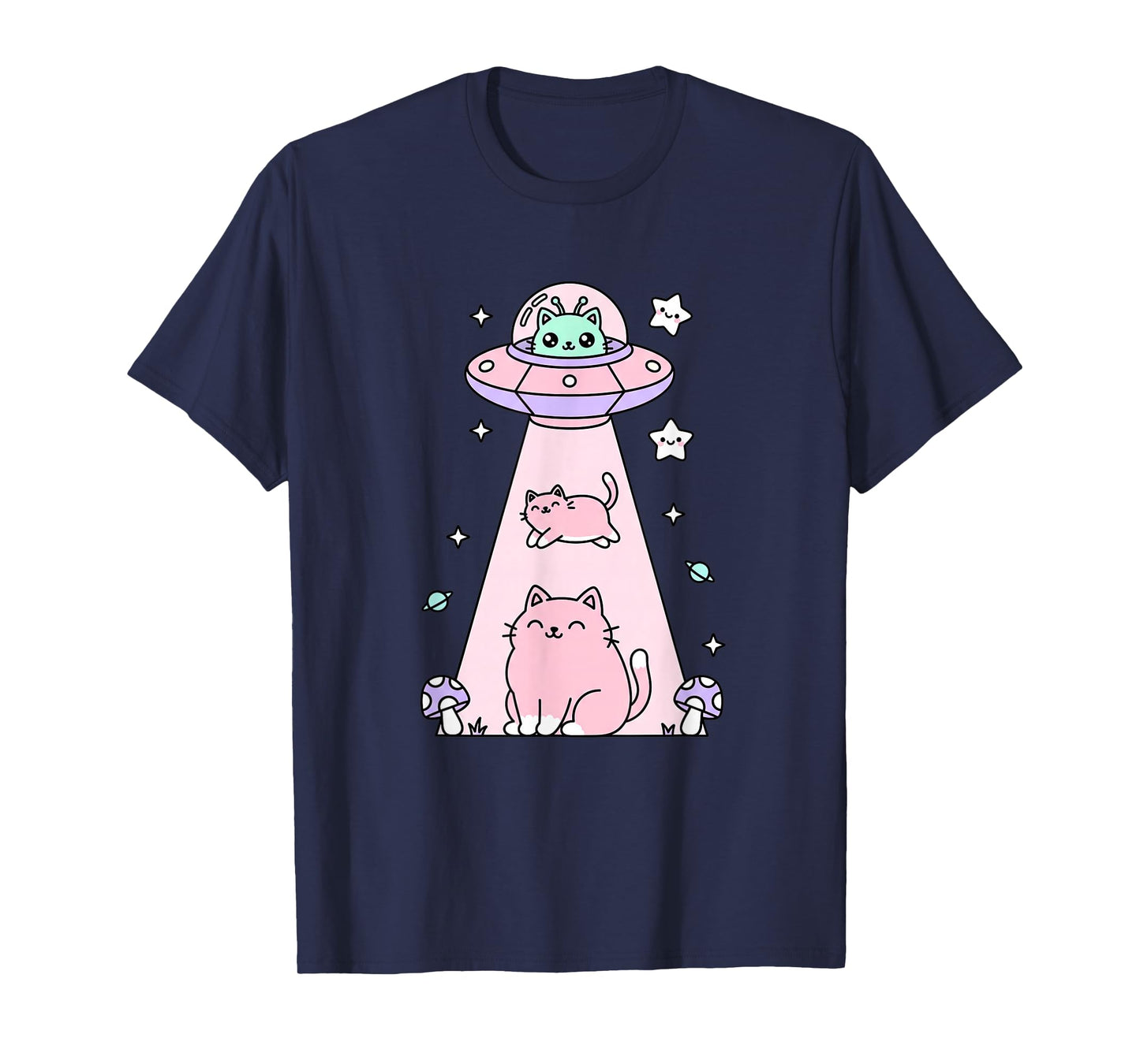 Cat UFO Kawaii Space Cat Art, Cute Alien Cat Cat Lovers T-Shirt
