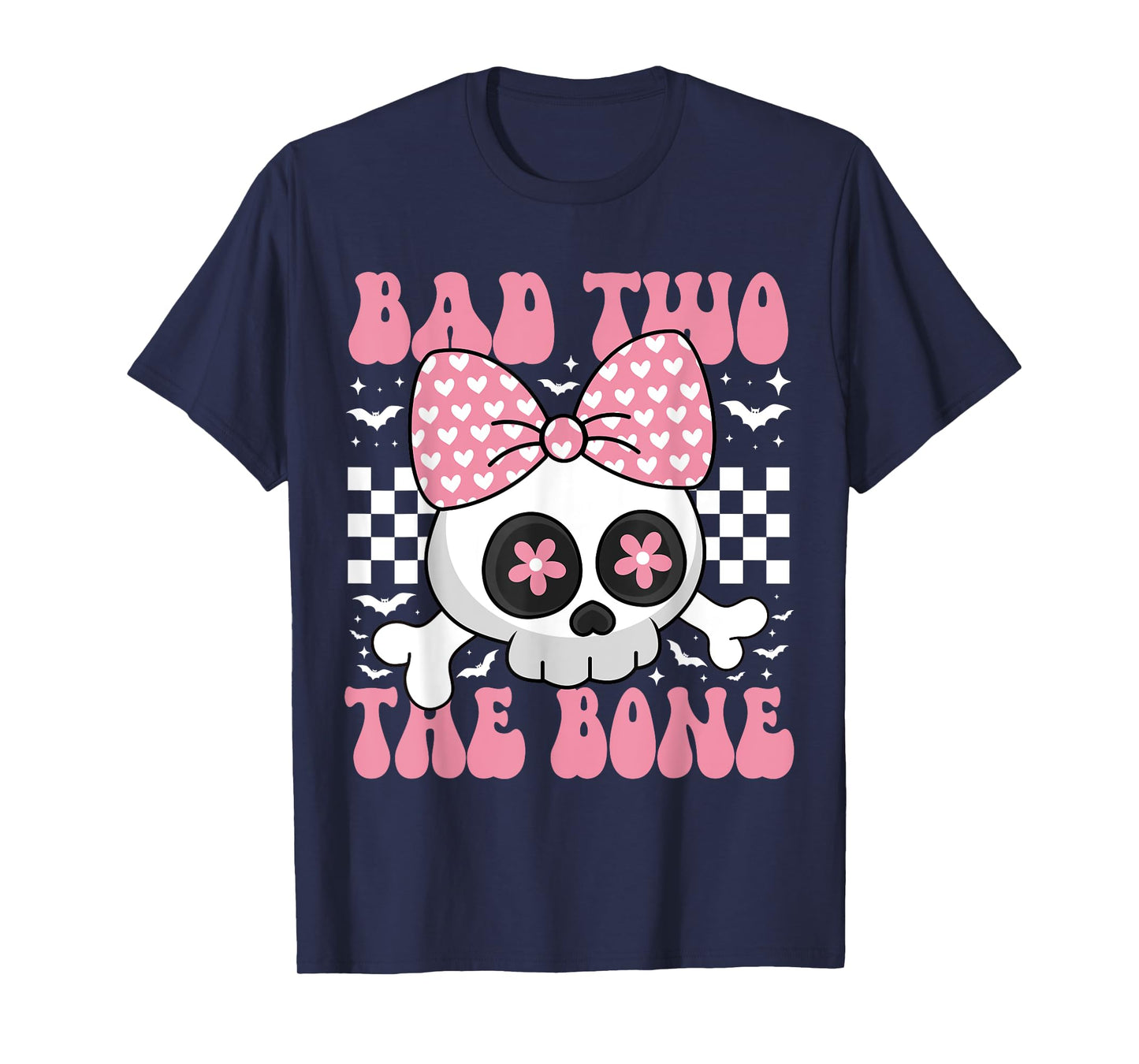 Bad Two The Bone Skull with Pink Bow for Halloween T-Shirt