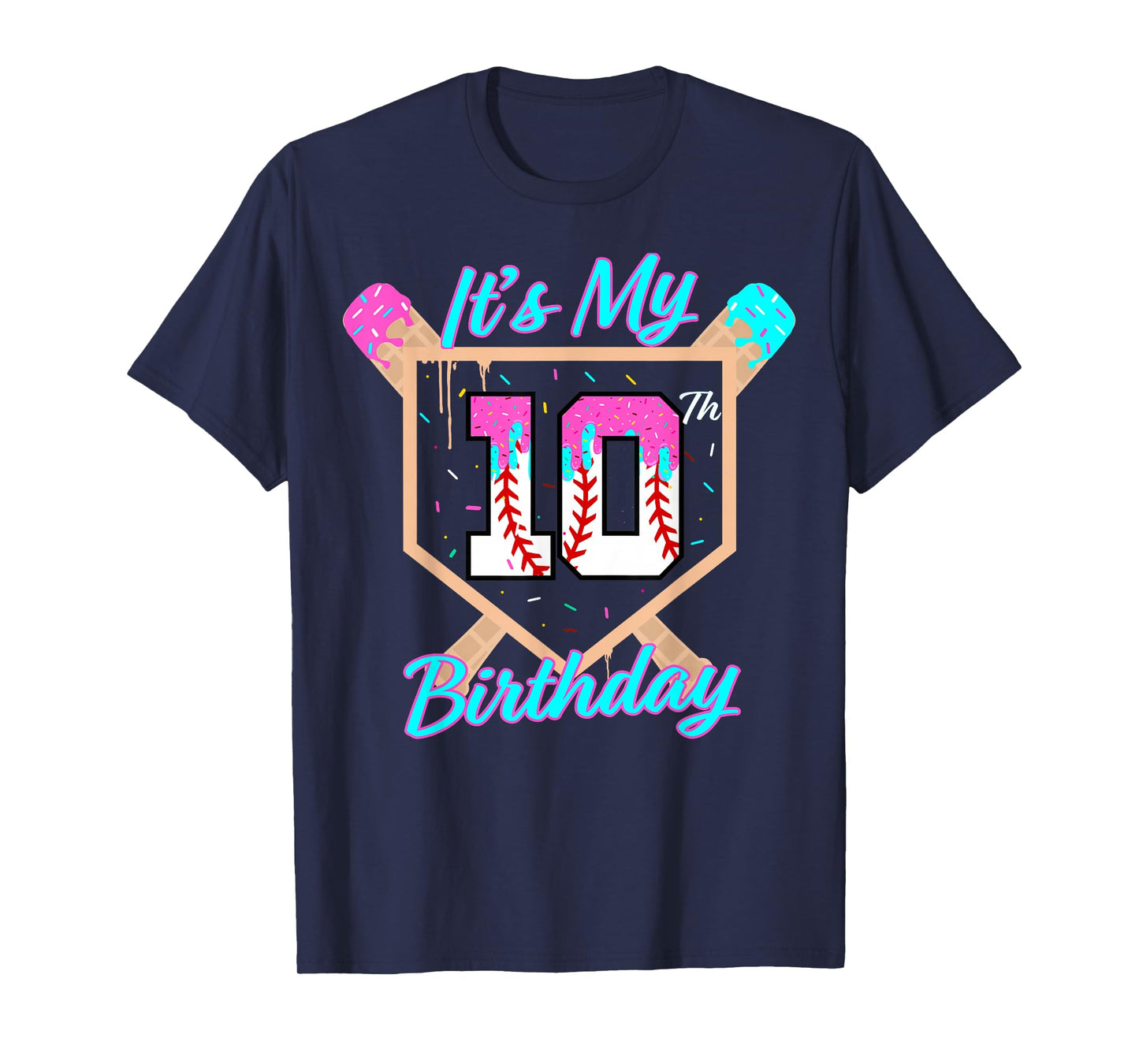 Baseball 10 Year Old Ice Cream Drip 10th Birthday Boy 10 T-Shirt