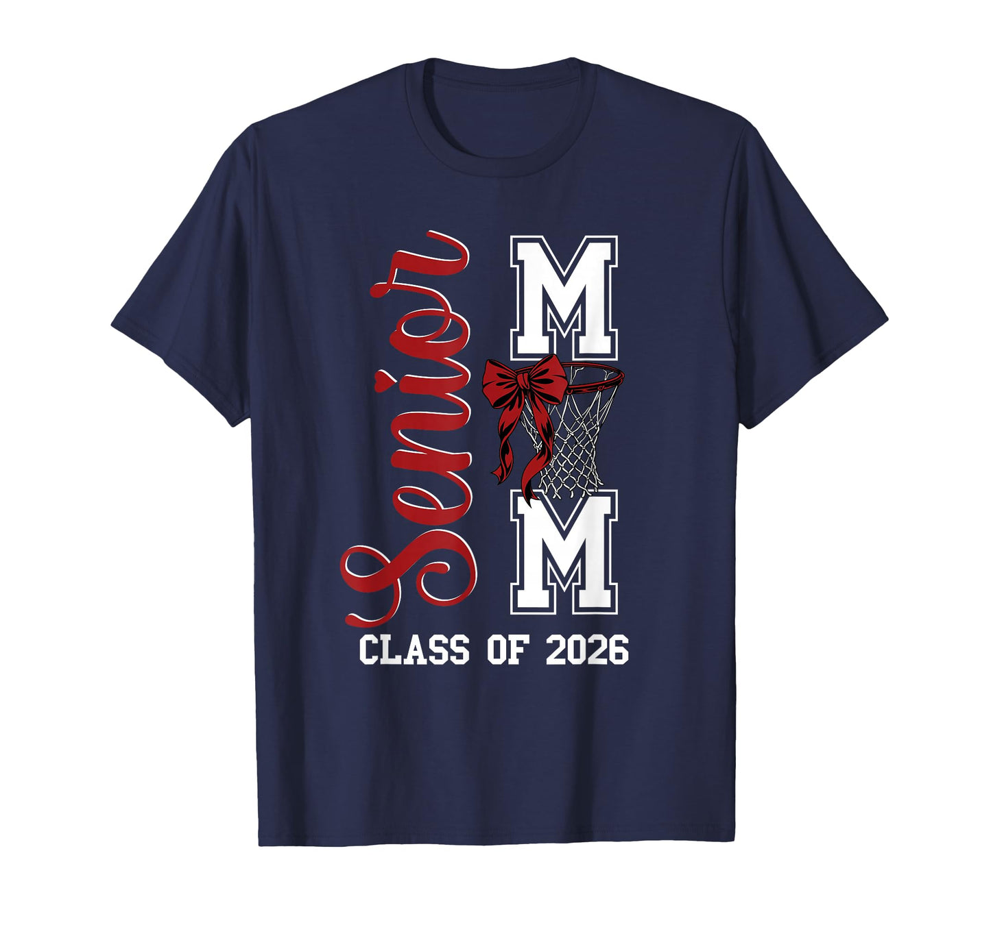 Red Basketball Bow Senior Mom Mama Class of 2026 Graduation T-Shirt