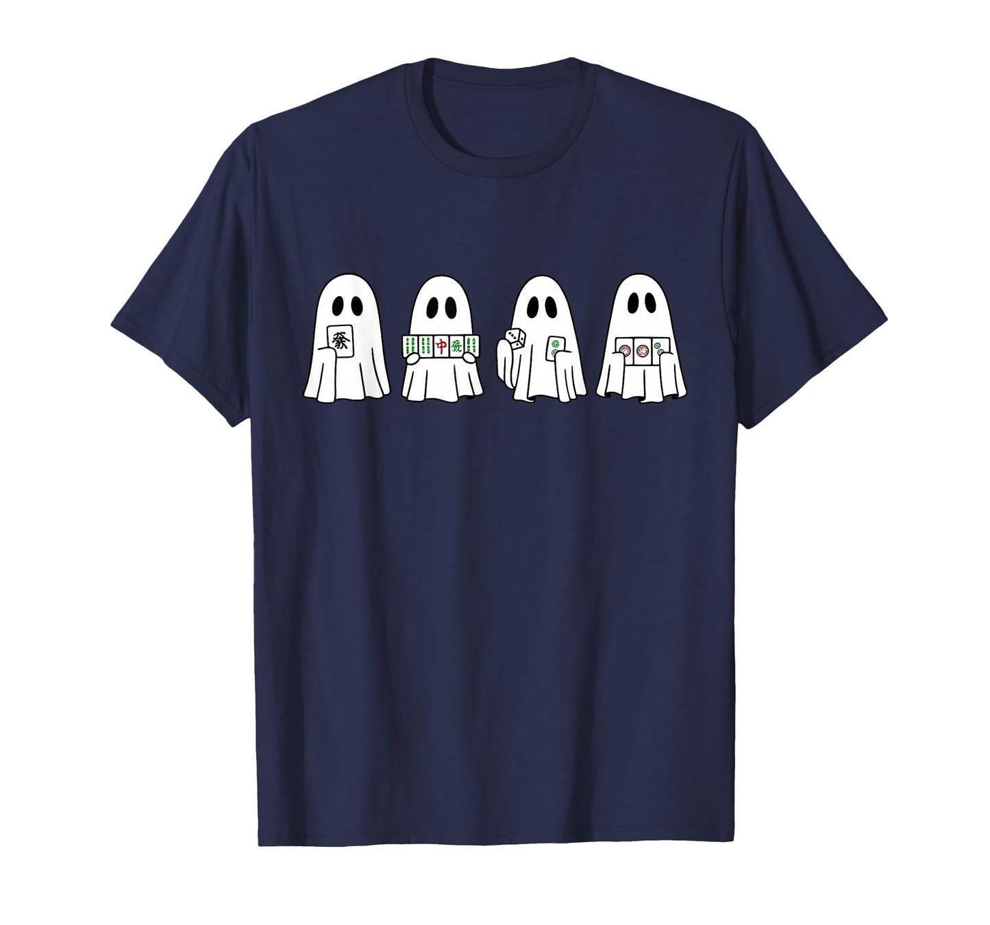 Halloween Ghost Playing Mahjong Spooky Season Game Day Fall T-Shirt