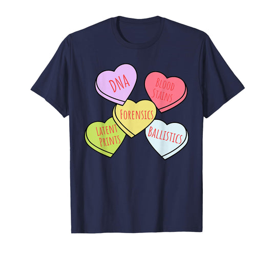 Heart Candy Forensics Science Valentines Scene Investigation T-Shirt