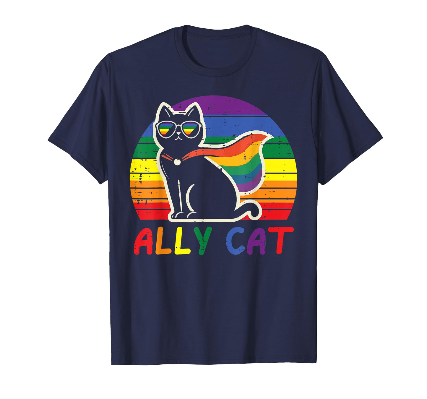 Gay Pride Month Ally Cat Funny LGBTQ Rainbow Men Women Kids T-Shirt