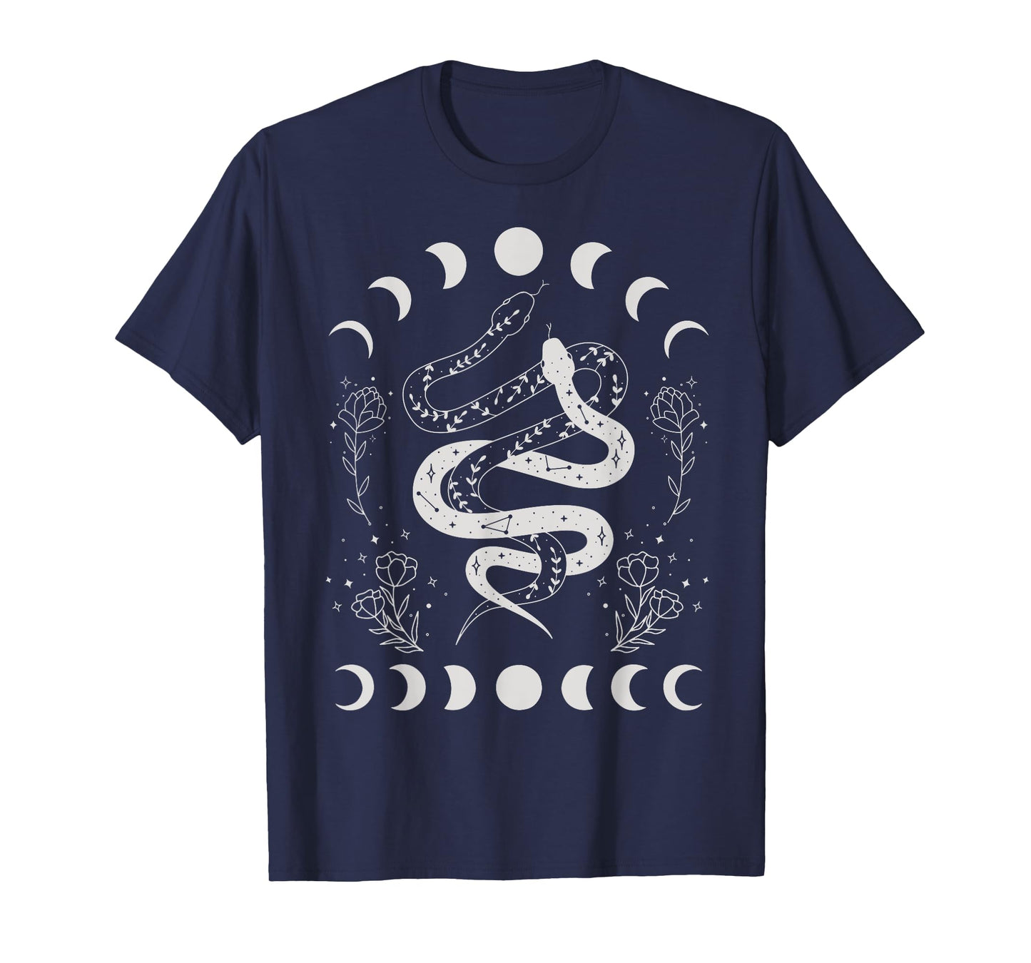 Snake And Moon Phases Celestial Floral Witchy Halloween T-Shirt