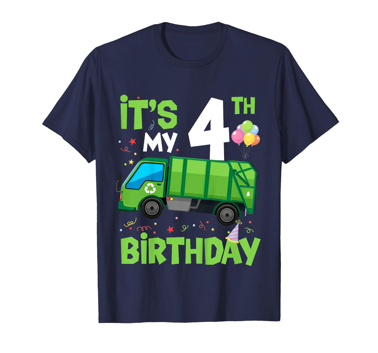 Kids It's My 4th Birthday Garbage Truck 4 Year Old Birthday Boy T-Shirt