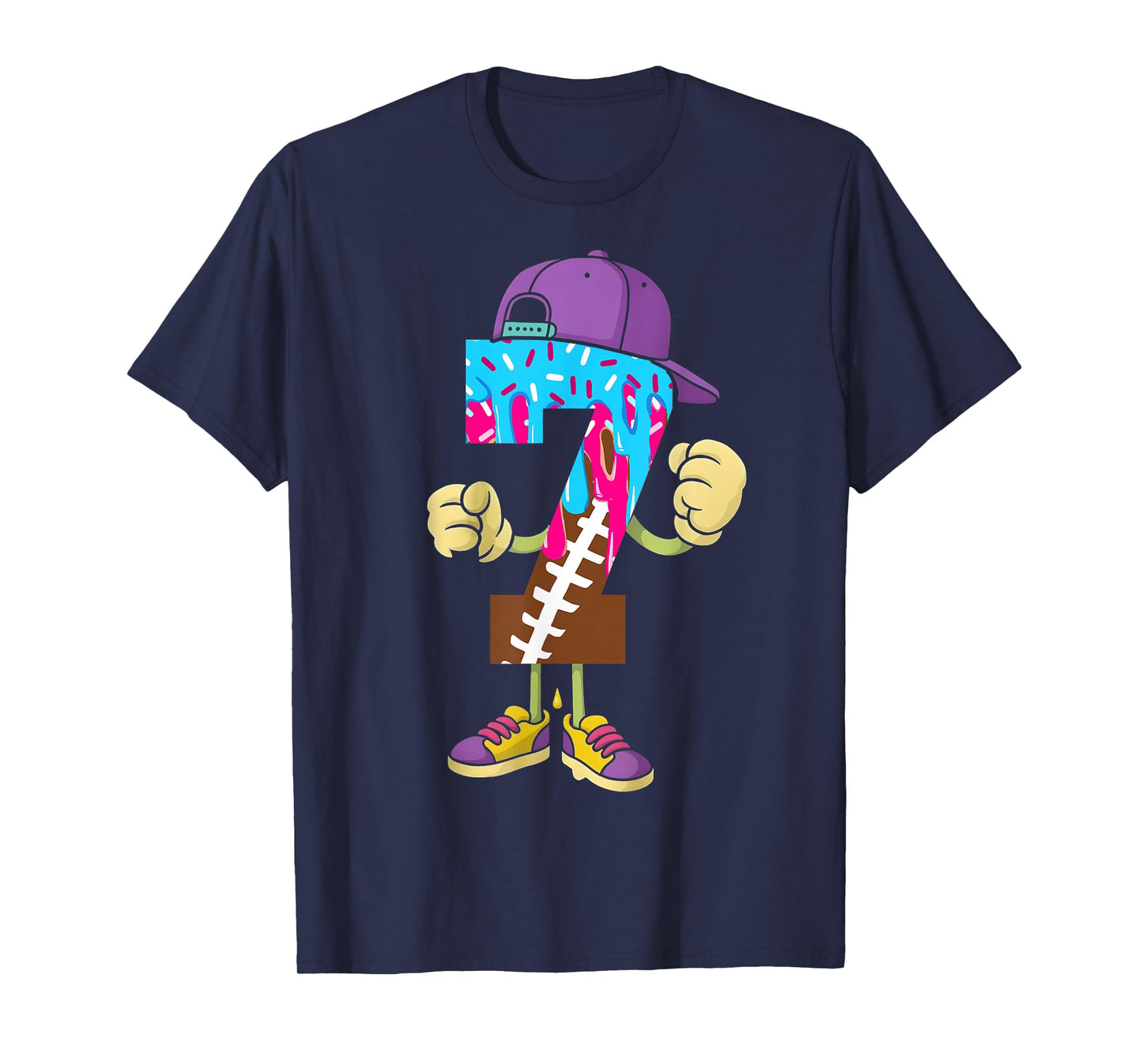 Football 7 Year Old Ice Cream Drip 7th Birthday Boys T-Shirt