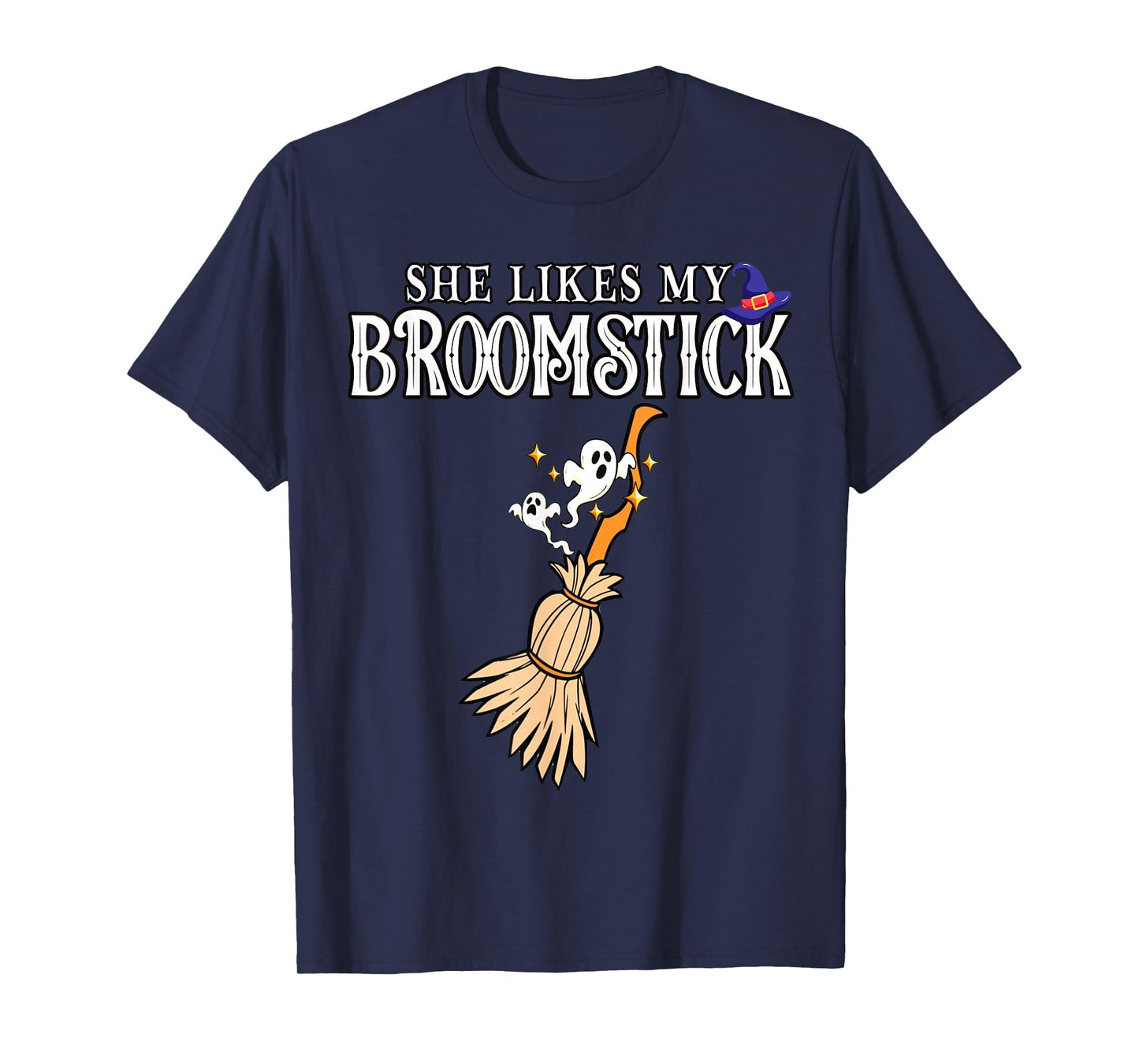 She Likes My Broomstick I Love Her Pumpkins Couple Halloween T-Shirt