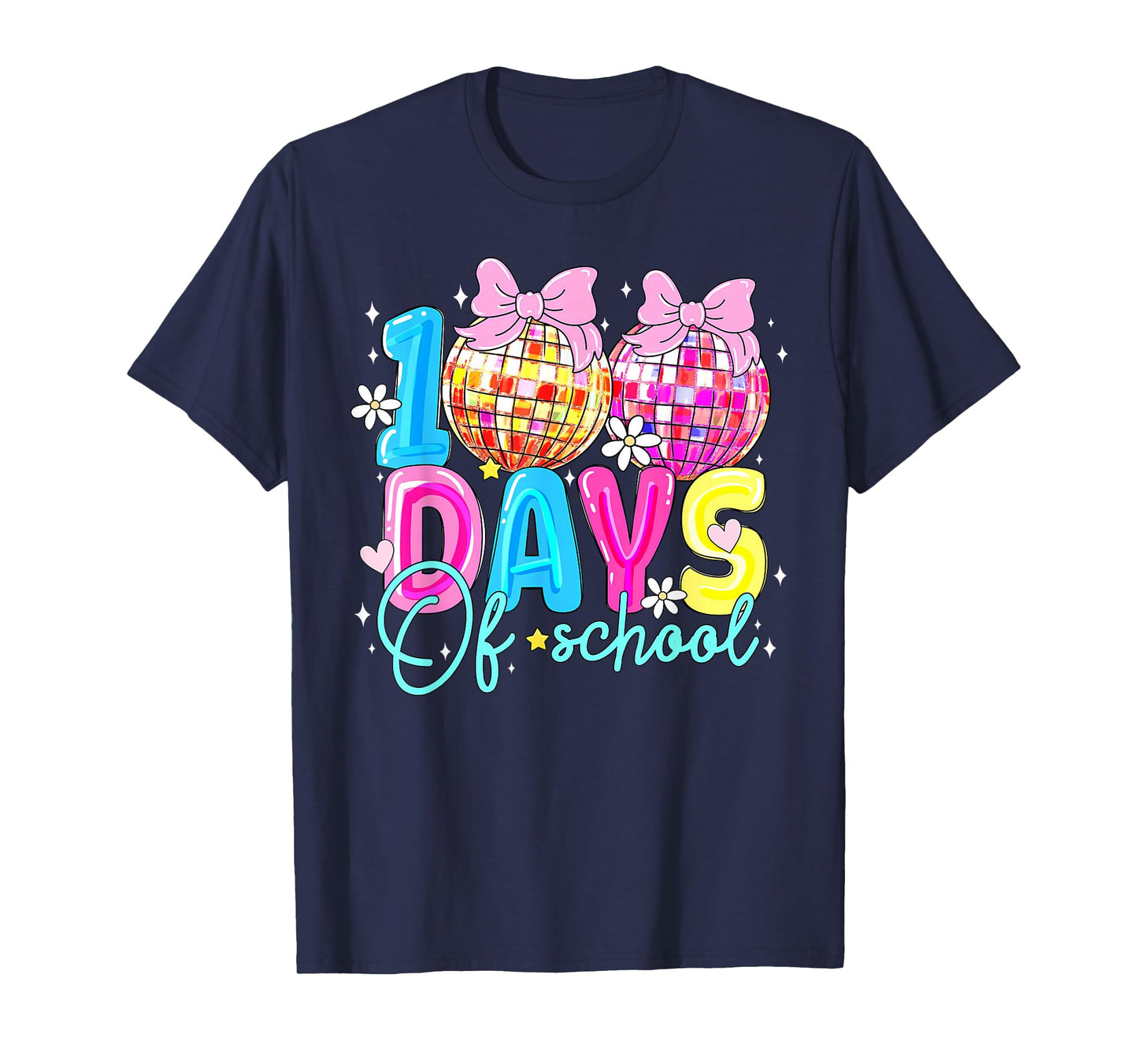 100 Days of School Disco Ball Coquette Bow Girl Kid Teacher T-Shirt