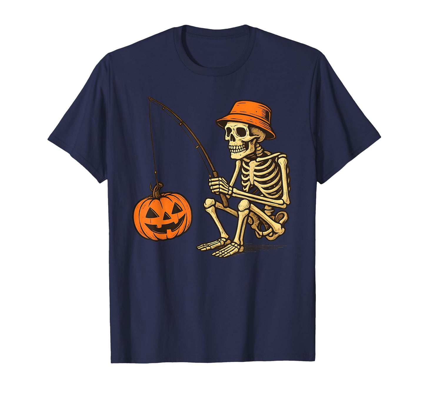 Funny Fishing Halloween Costume Skeleton Men Dad T-Shirt