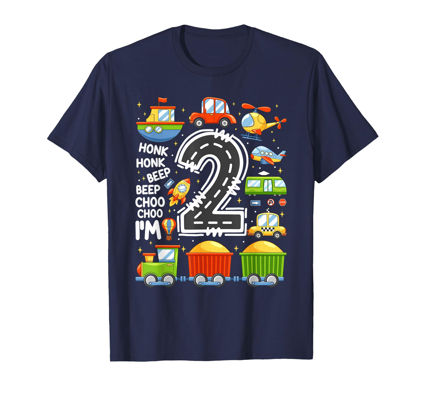 2 Years Old Boys Girls Kids 2nd Birthday Transportation T-Shirt
