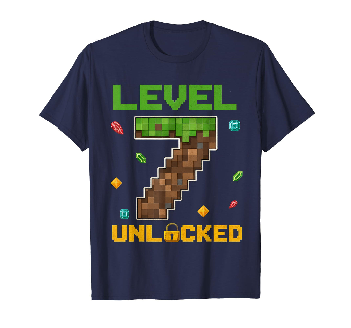 Retro Pixel Level 7 Unlocked Birthday Gamer Gift for Kid Boy T-Shirt