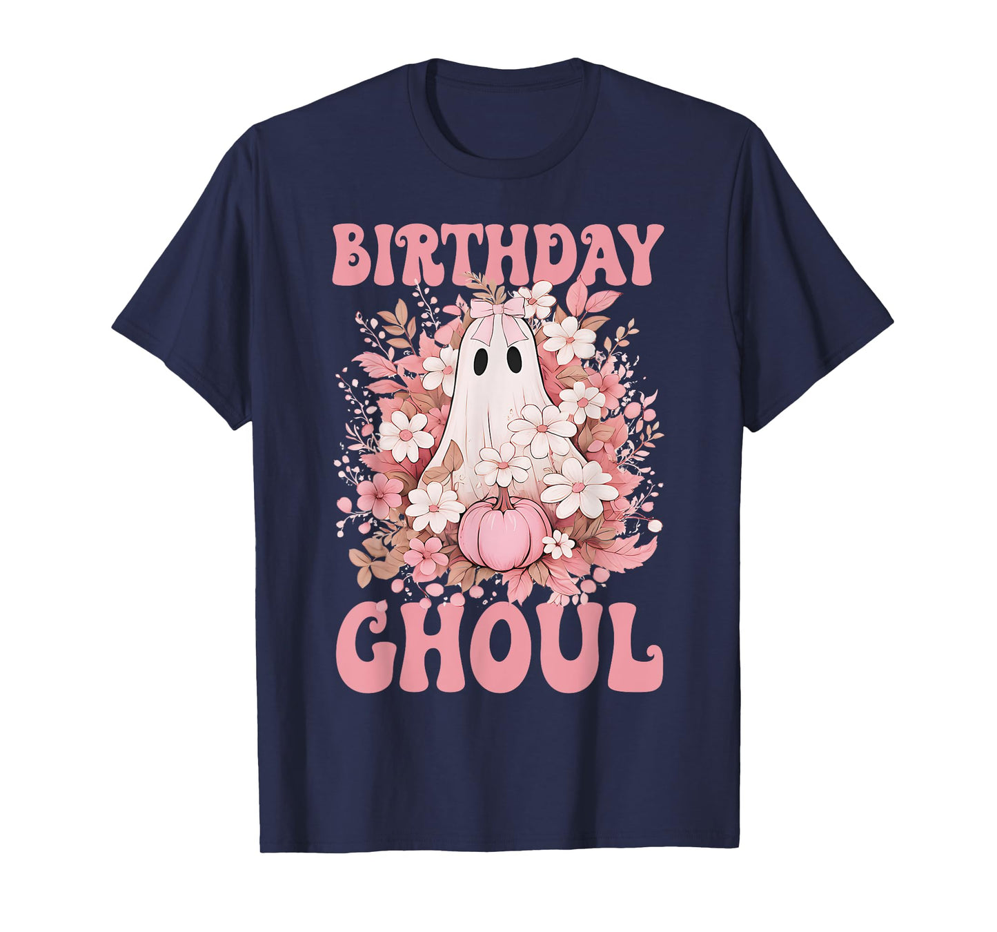 Birthday Ghoul Floral Ghost Bow Halloween Birthday Girls T-Shirt
