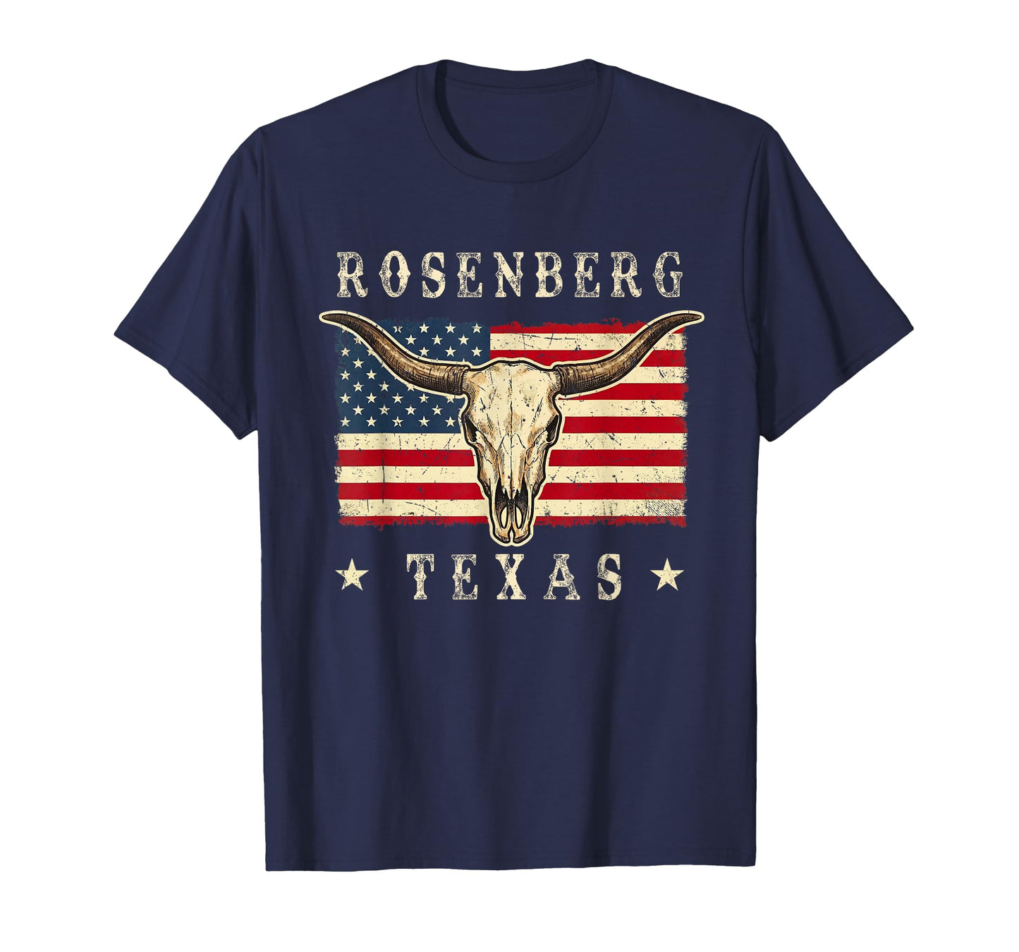 Rosenberg, Texas Western Retro Patriotic Skull Design T-Shirt
