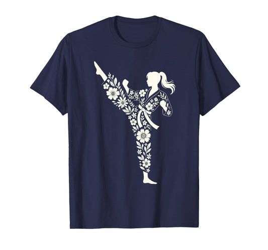 Taekwondo Girl Floral Martial Arts Kids Women Girls Karate T-Shirt