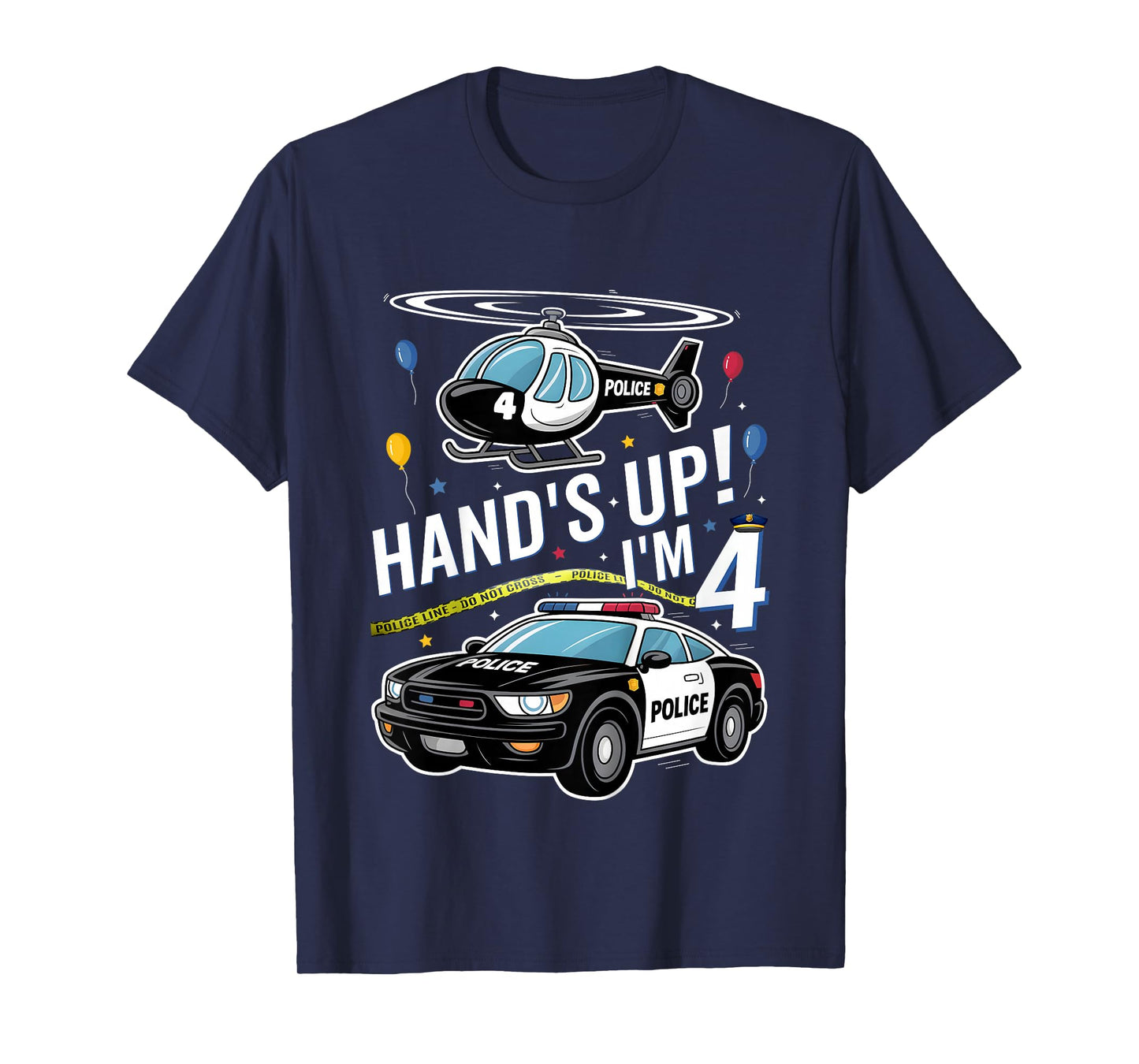Police 4th Birthday Boy Girl 4 Year Old Policeman Police Car T-Shirt