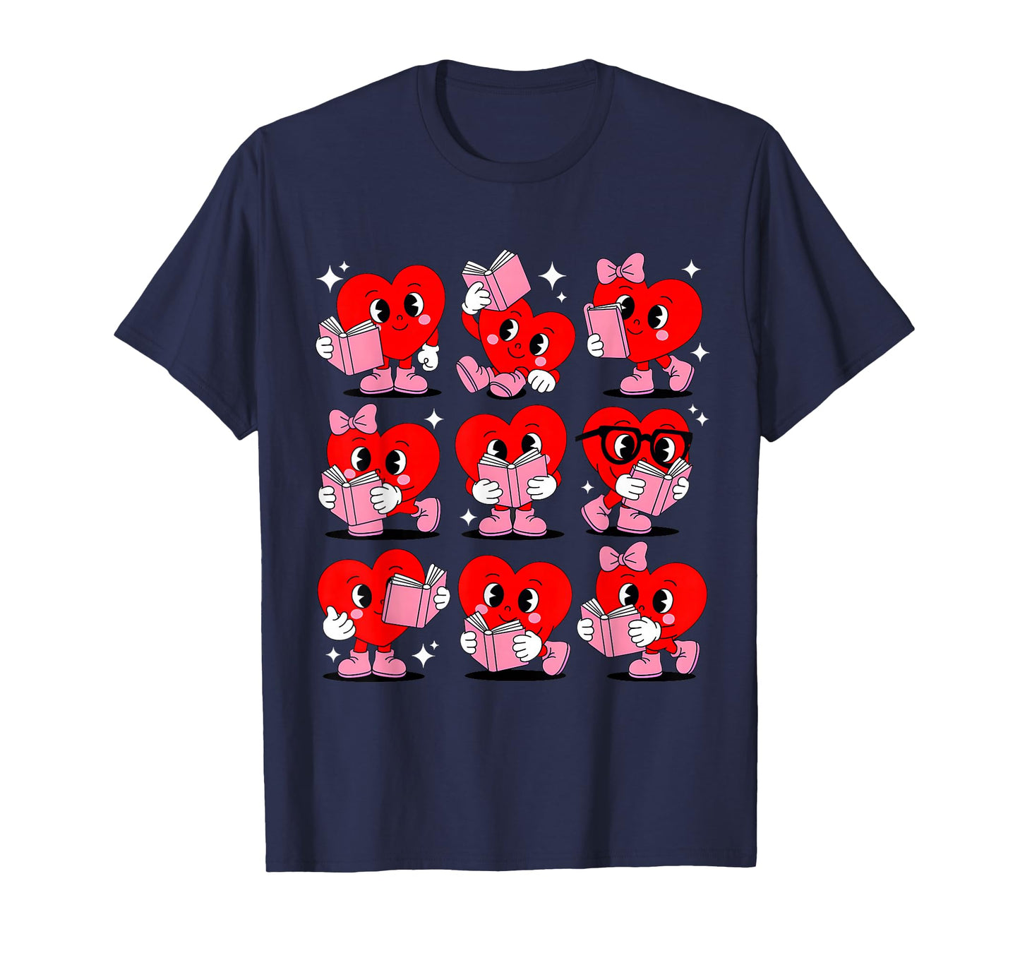 Heart Reading Books Valentine Teacher Boys Girls Book Lover T-Shirt