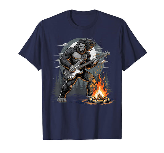 Cool Bigfoot Playing Bass Guitar, Sasquatch Big Foot Rock T-Shirt