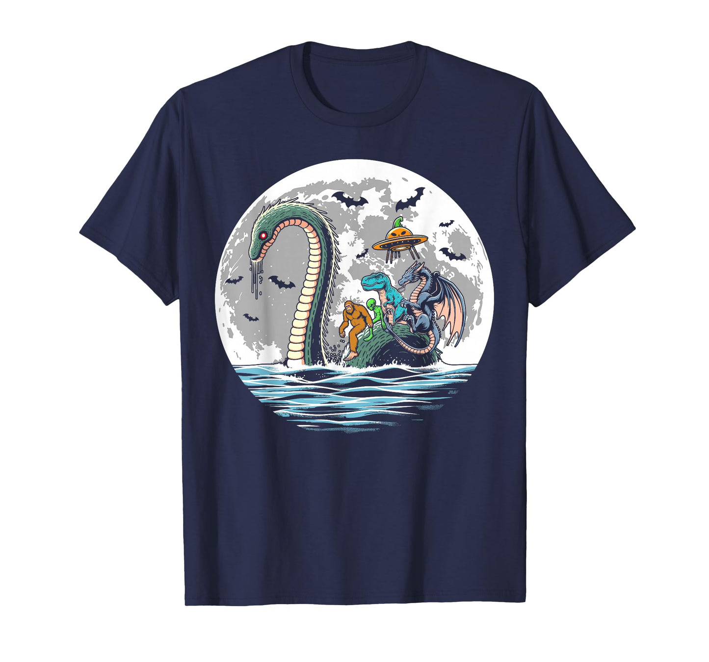 Halloween bigfoot alien loch Ness UFO Halloween party spooky T-Shirt