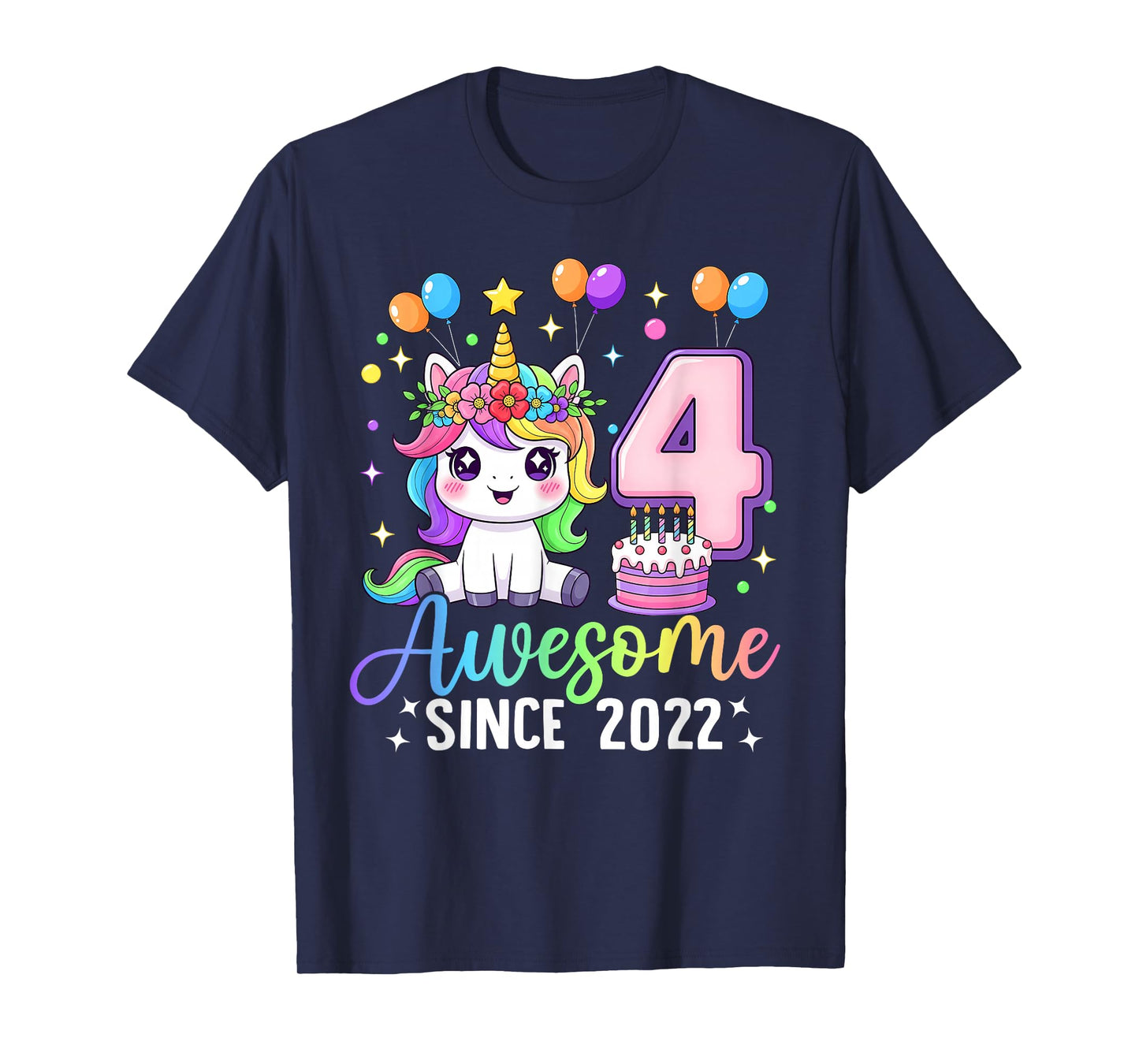 Unicorn 4th Birthday 4 Year Old Unicorn Party Birthday Girl T-Shirt
