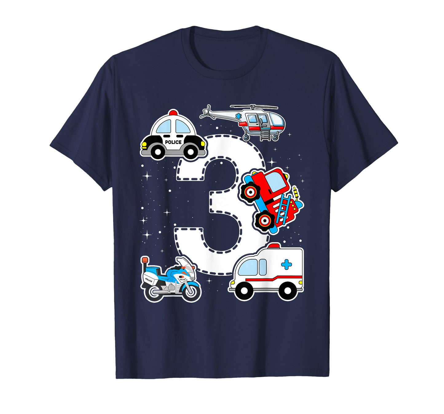 Emergency Vehicles 3rd Birthday Fire Truck Police Car Boys T-Shirt