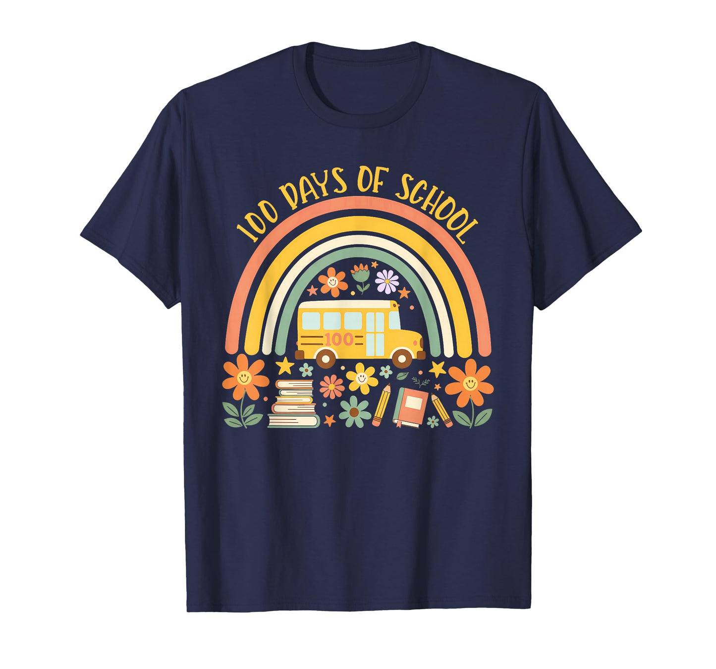 100 Days of School Rainbow Bus Teacher Student 100th Day T-Shirt