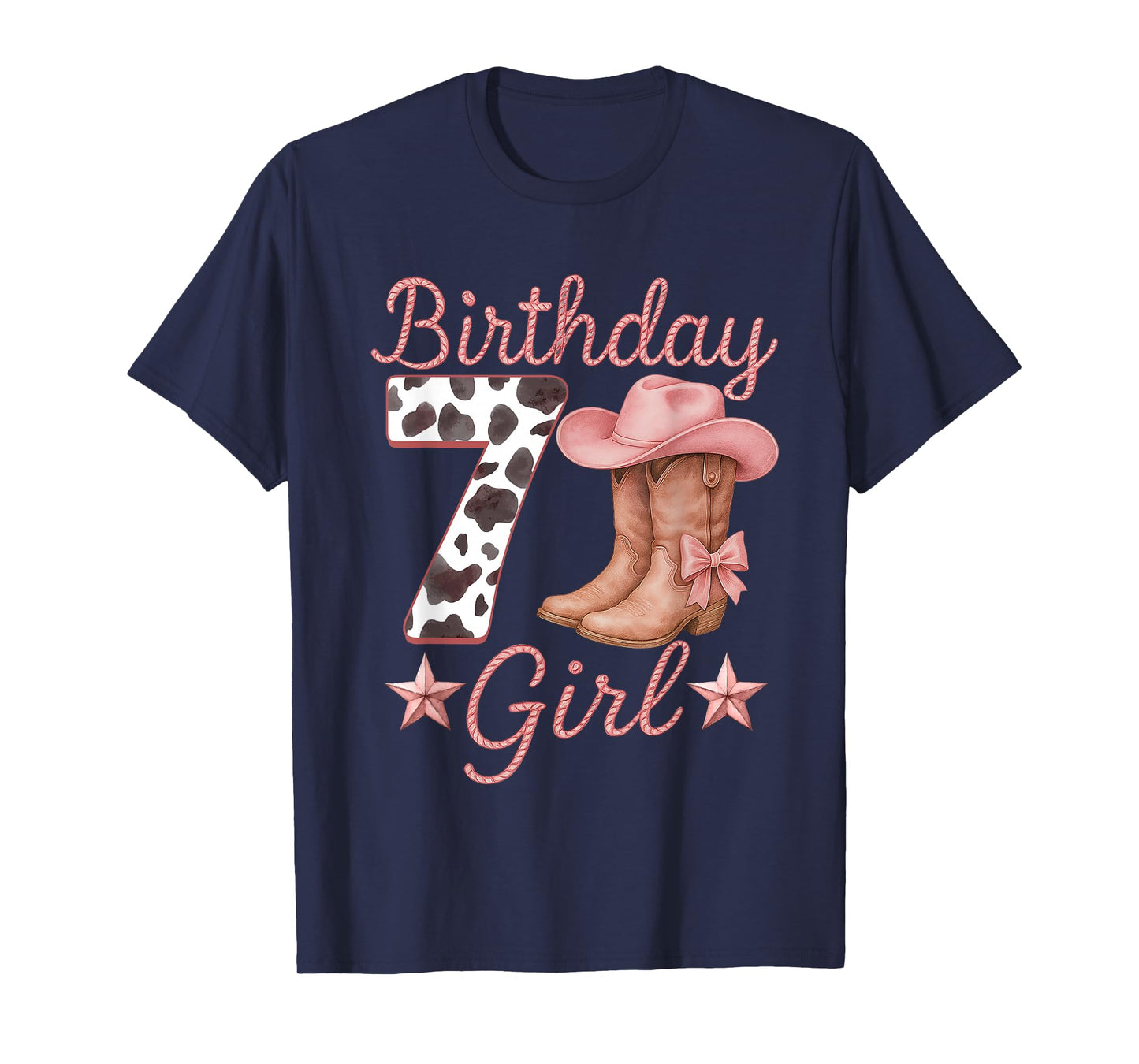 7th Birthday Girl Cowgirl Boots Hat Cow Western Rodeo Outfit T-Shirt