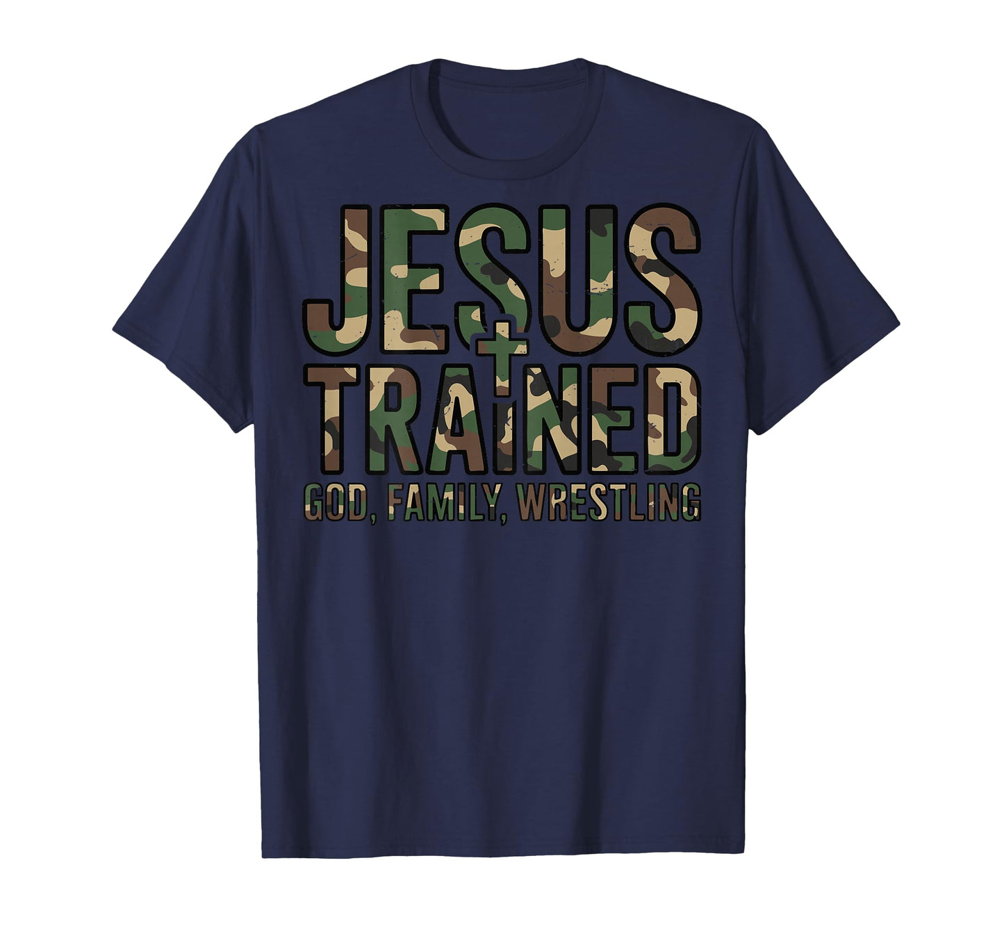Youth Camo Christian Wrestling Jesus Trained Wrestler Boys T-Shirt
