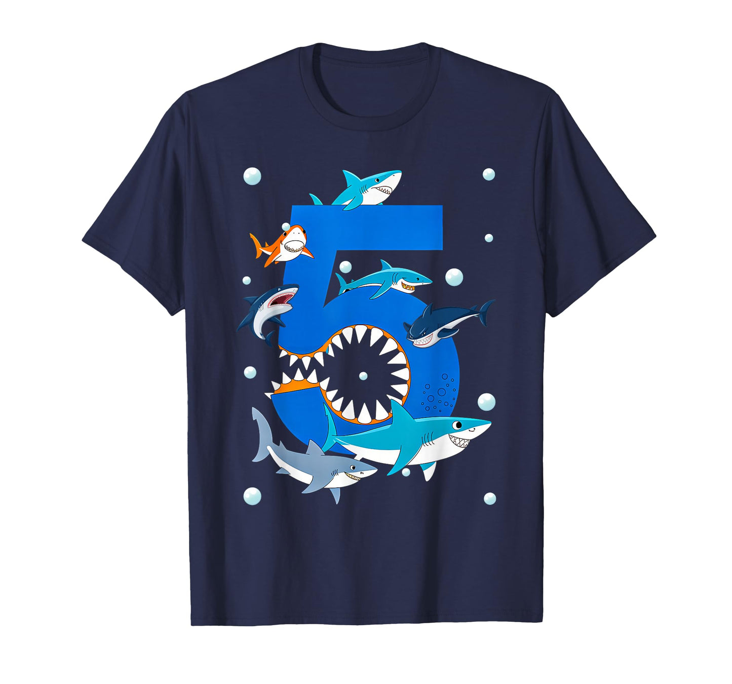 5th Birthday Boys Shark White Shark T-Shirt
