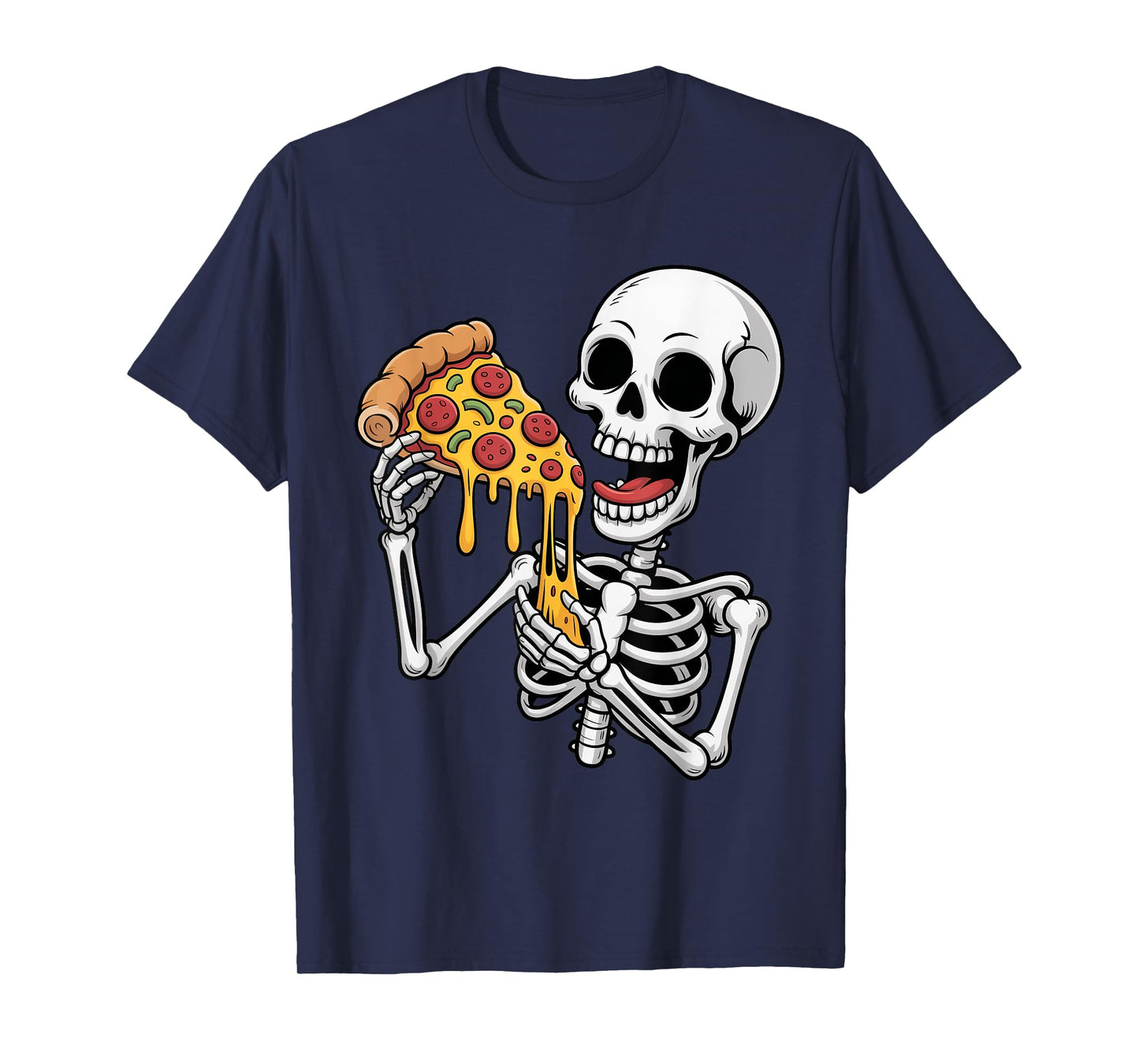Creepy Skeleton Eating Pizza Halloween Costume Spooky Season T-Shirt