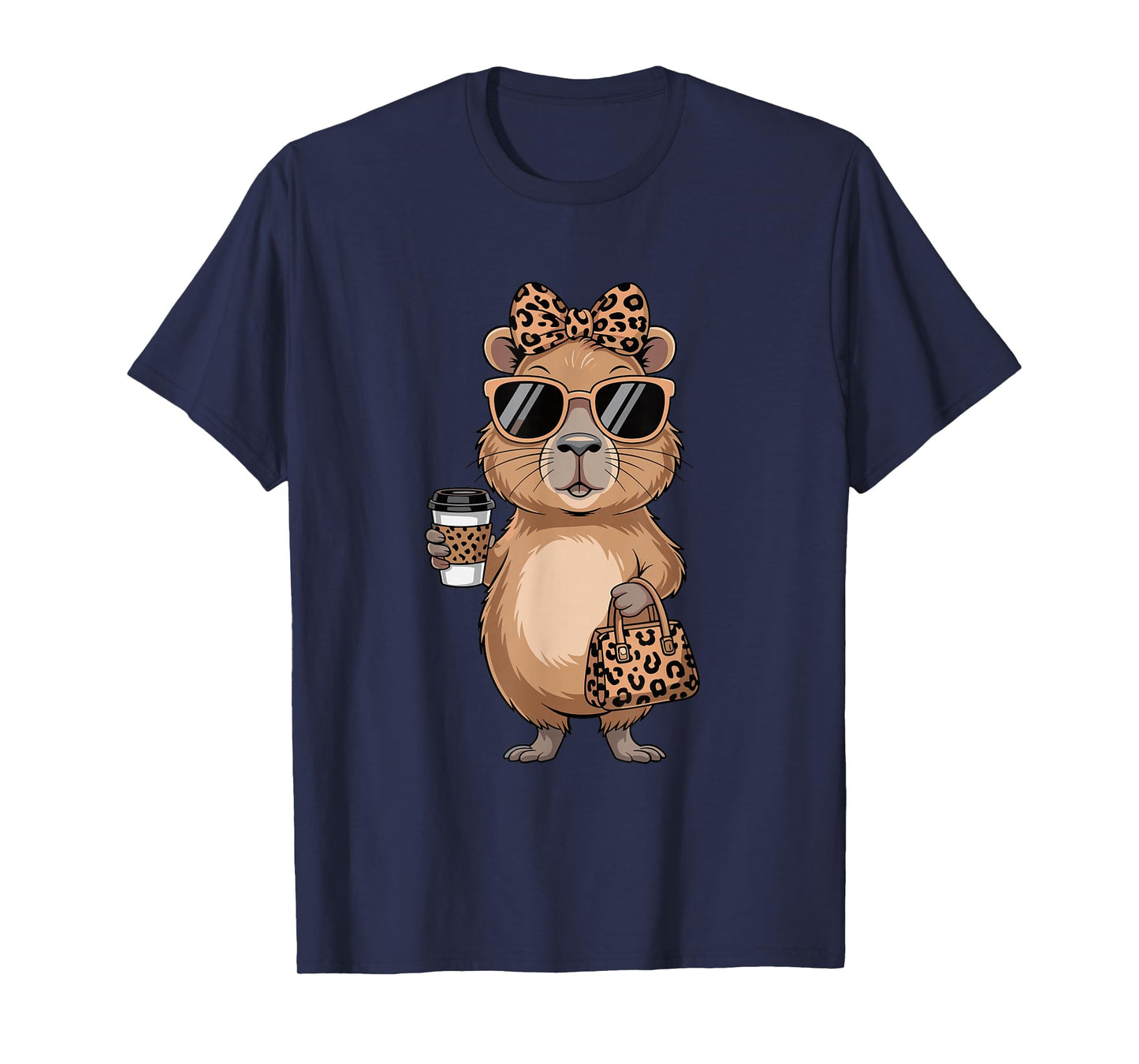 Fashion Funny Leopard Capybara Coffee Cute Women Girls T-Shirt
