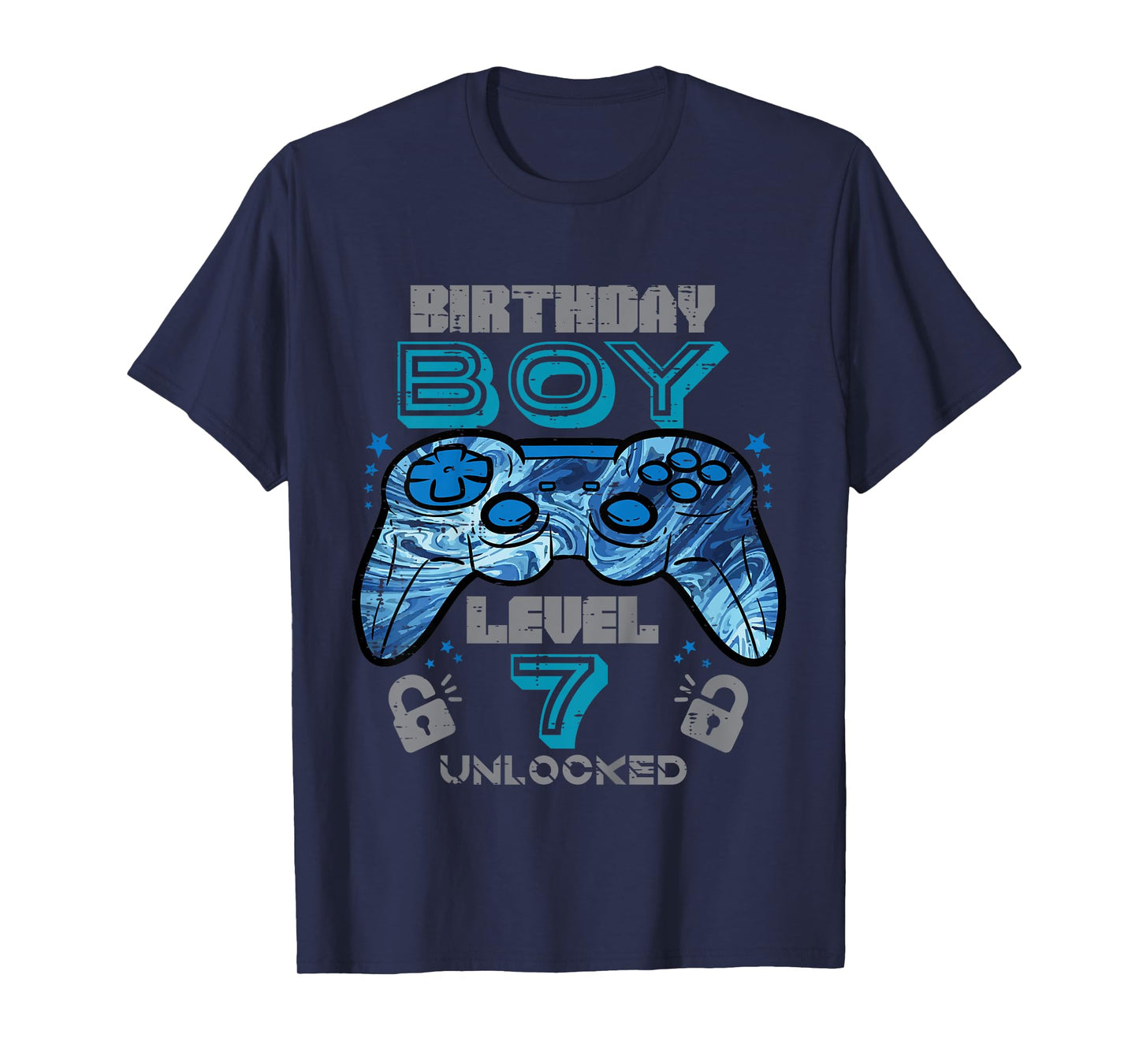 Kids 7th Birthday Gamer Level 7 Unlocked Video Gaming Bday Boys T-Shirt